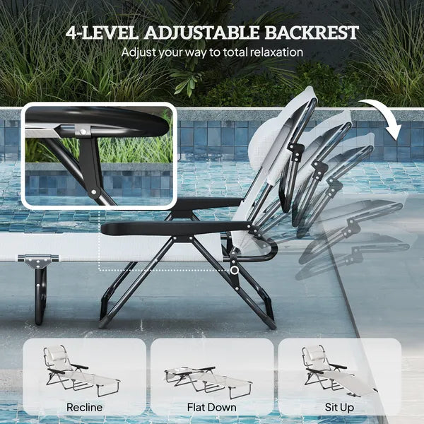Outsunny Cream White Folding Lounge Chair with Reclining Back for Outdoor Relaxation - product image 5