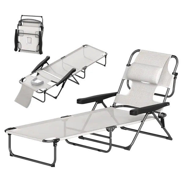 Outsunny Cream White Folding Lounge Chair with Reclining Back for Outdoor Relaxation - product image 1