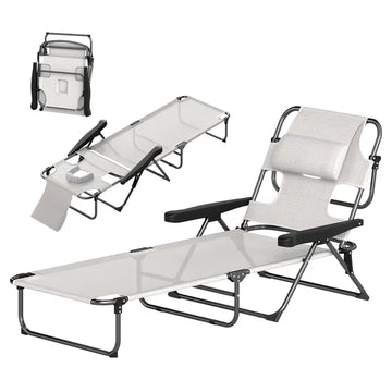 Outsunny Cream White Folding Lounge Chair with Reclining Back for Outdoor Relaxation - product image 1