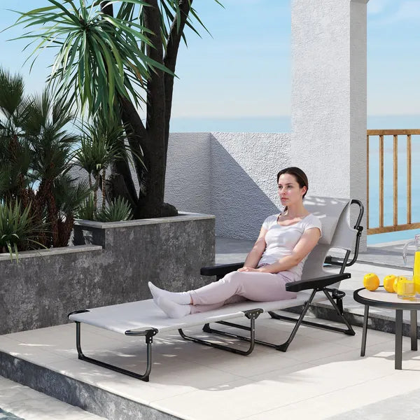 Outsunny Cream White Folding Lounge Chair with Reclining Back for Outdoor Relaxation - product image 10