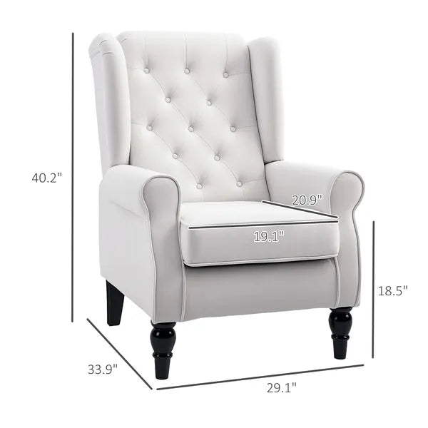HOMCOM Cream White High Back Accent Chair with Wooden Legs, Removable Cushion for Living Room, Club, Bedroom - product image 3