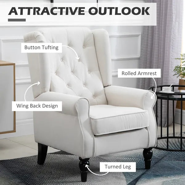 HOMCOM Cream White High Back Accent Chair with Wooden Legs, Removable Cushion for Living Room, Club, Bedroom - product image 4