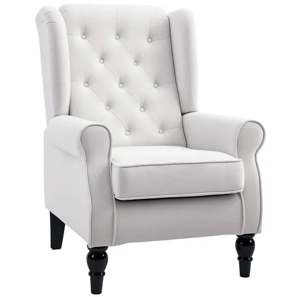 HOMCOM Cream White High Back Accent Chair with Wooden Legs, Removable Cushion for Living Room, Club, Bedroom - product image 1