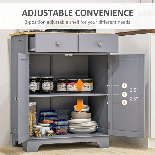 Curio Credenza: Kitchen Storage Cabinet with Solid Wood Top, Adjustable Shelf and 2 Drawers for Living Room - product image 6