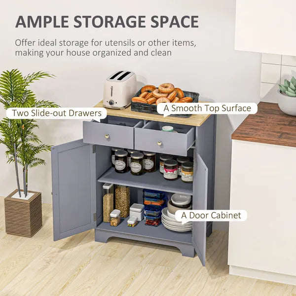 Curio Credenza: Kitchen Storage Cabinet with Solid Wood Top, Adjustable Shelf and 2 Drawers for Living Room - product image 4
