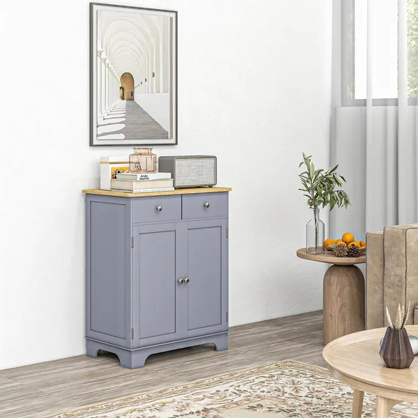 Curio Credenza: Kitchen Storage Cabinet with Solid Wood Top, Adjustable Shelf and 2 Drawers for Living Room - product image 2