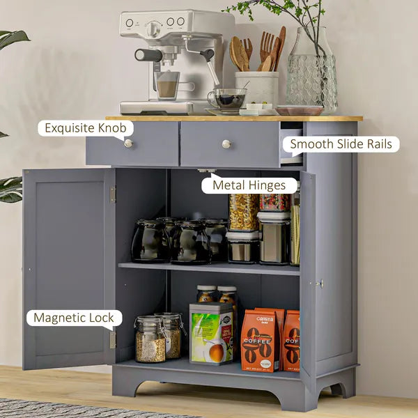 Curio Credenza: Kitchen Storage Cabinet with Solid Wood Top, Adjustable Shelf and 2 Drawers for Living Room - product image 7
