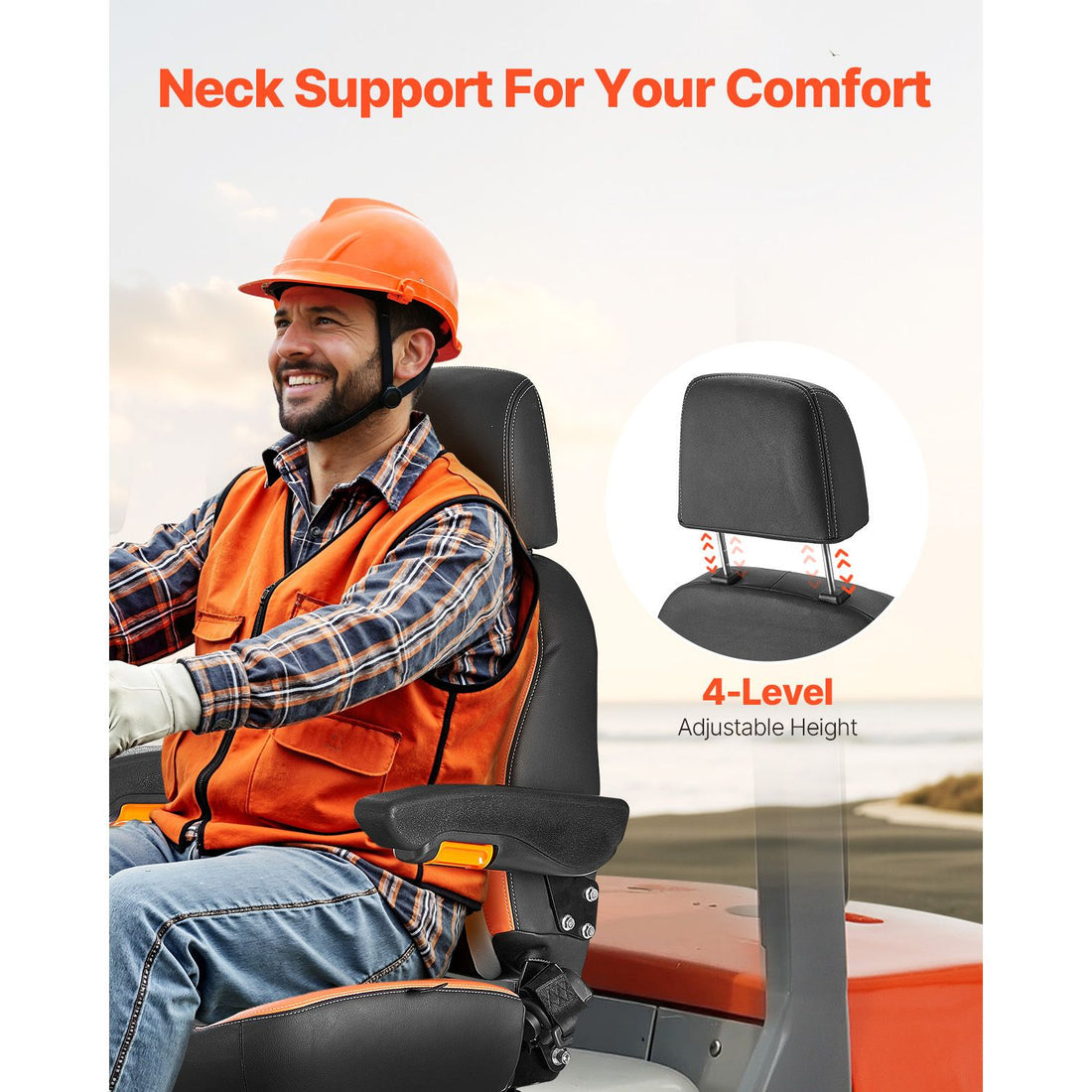 VEVOR Universal Forklift & Tractor Seat with Armrests and Headrest