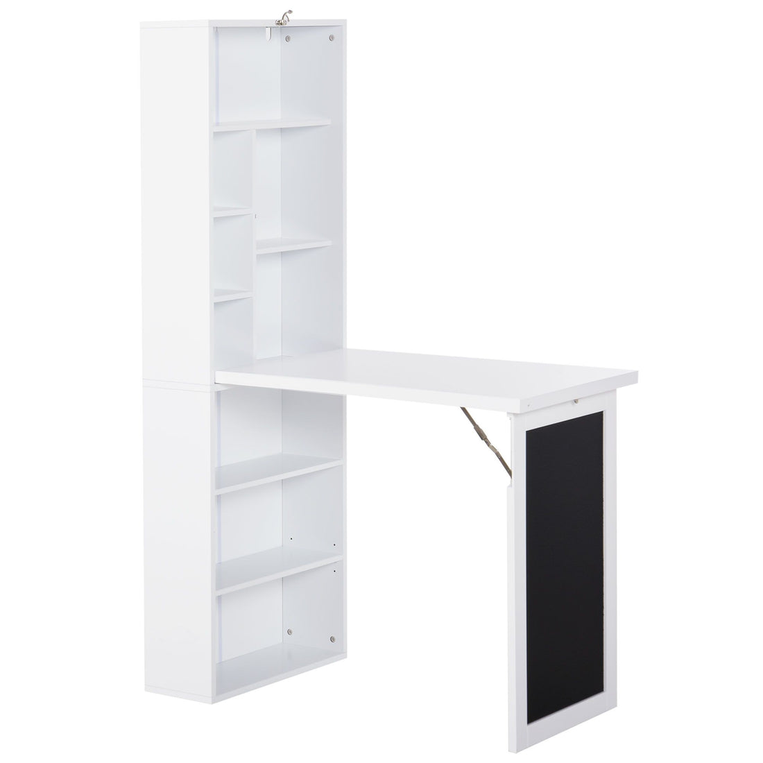 HOMCOM Fold-Down Wall-Mounted Writing Desk with Blackboard and Shelf, White