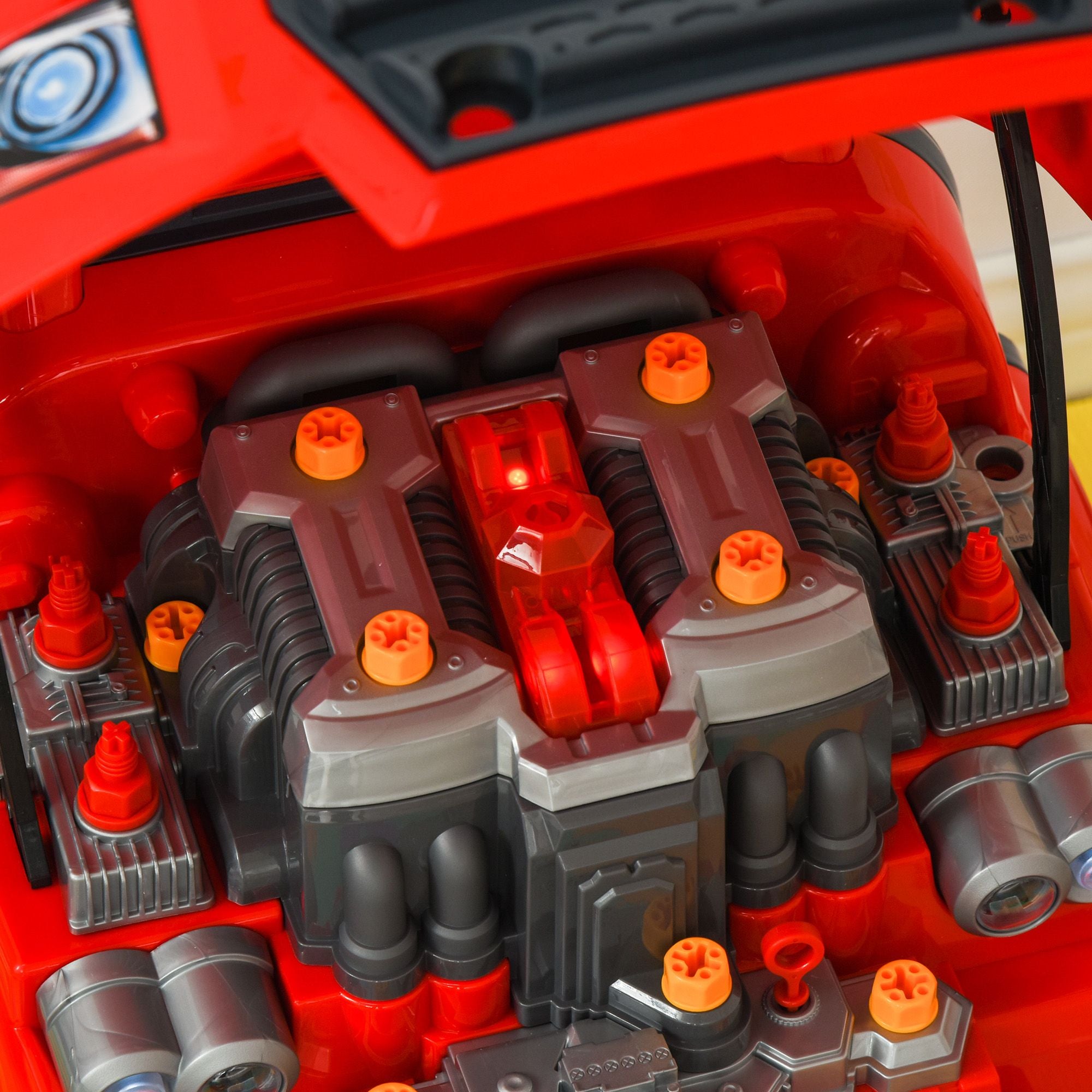 Qaba Kids Truck Engine Mechanic Pretend Play Toy Set with RC Key, Red