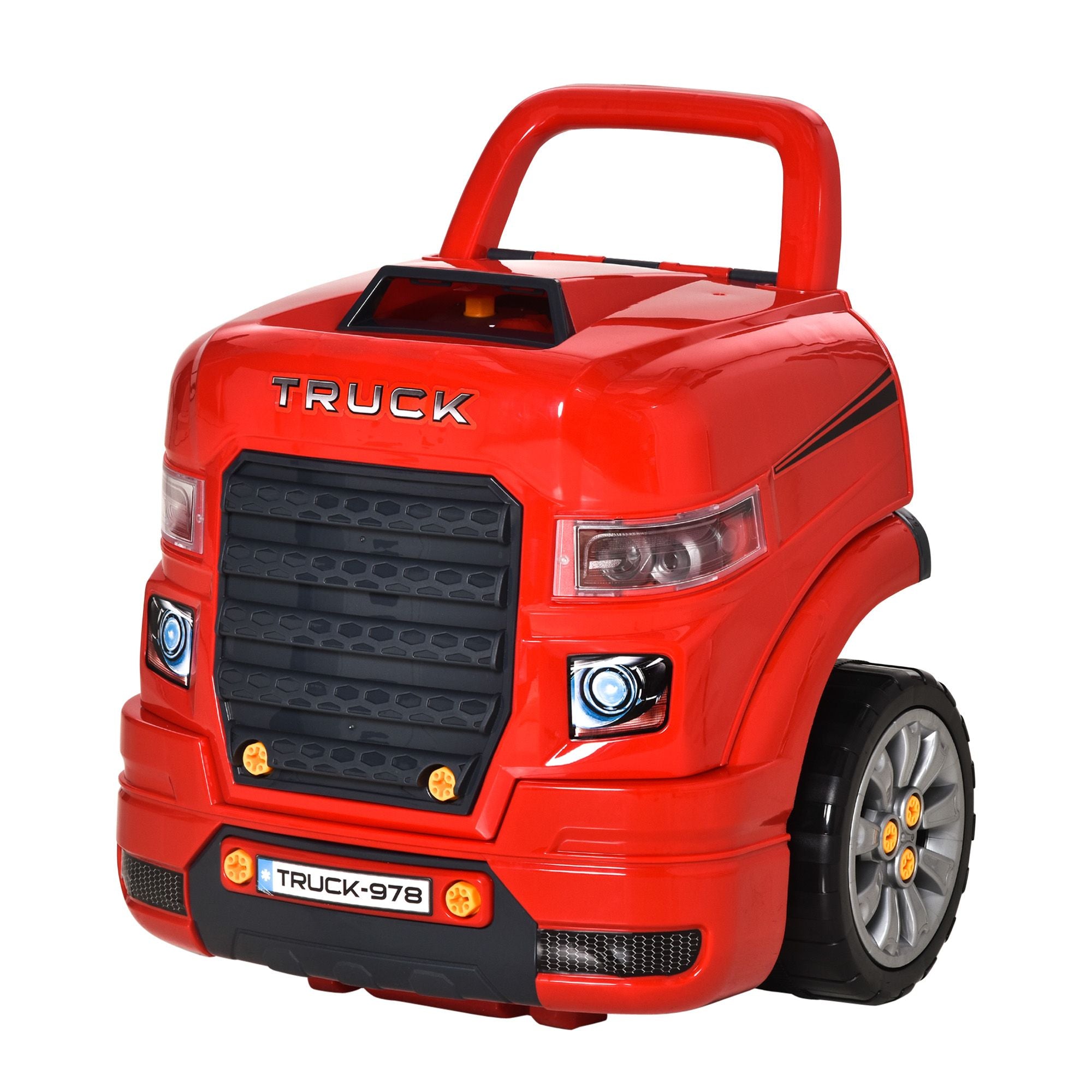 Qaba Kids Truck Engine Mechanic Pretend Play Toy Set with RC Key, Red