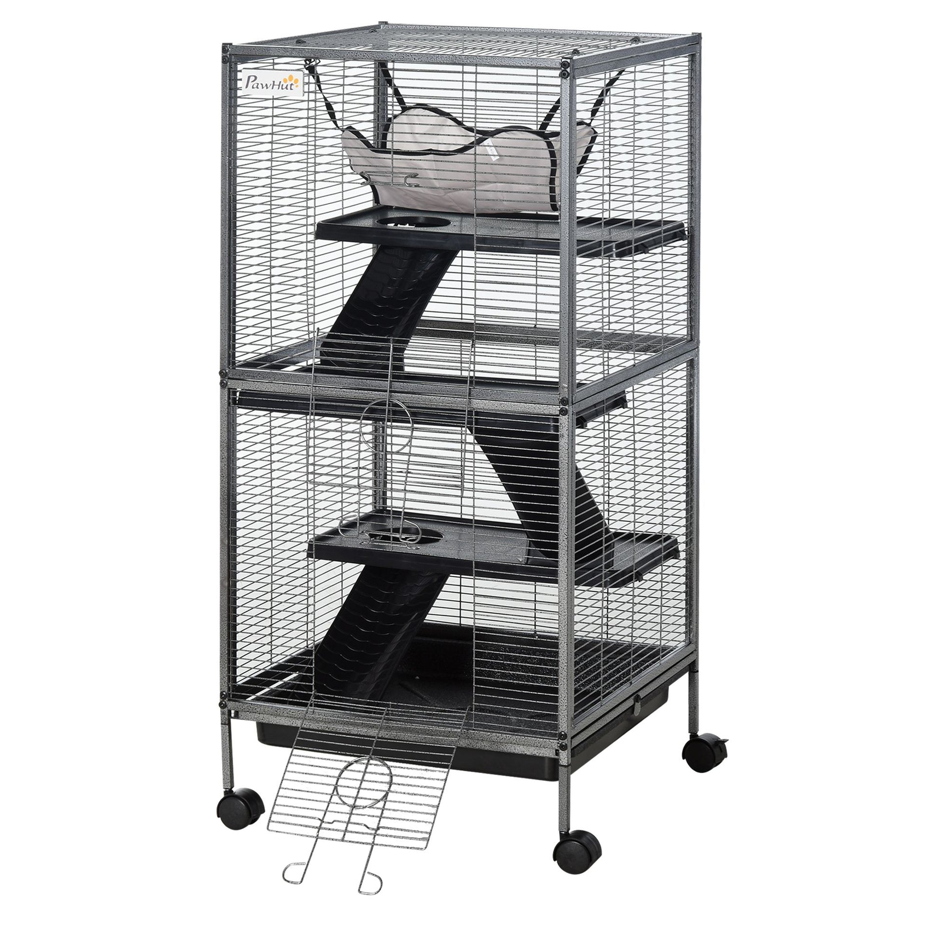 PawHut 4-Tier Small Animal Cage with Hammock and Removable Tray, Gray - product view 12