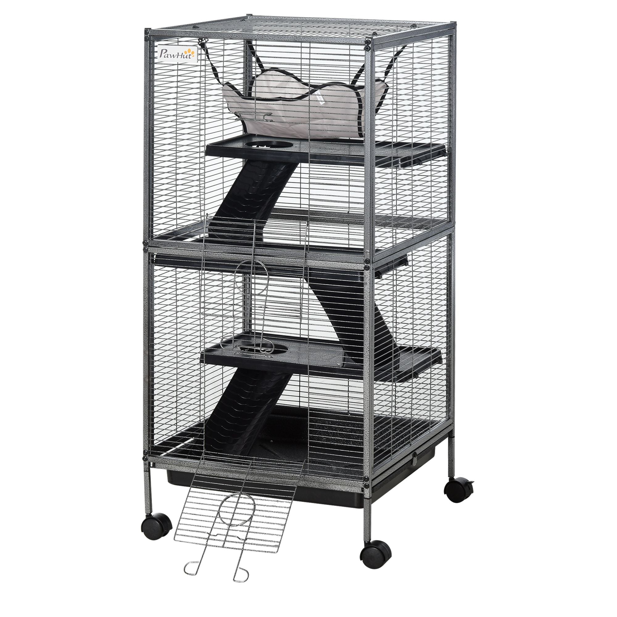 PawHut 4-Tier Small Animal Cage with Hammock and Removable Tray, Gray - product view 12