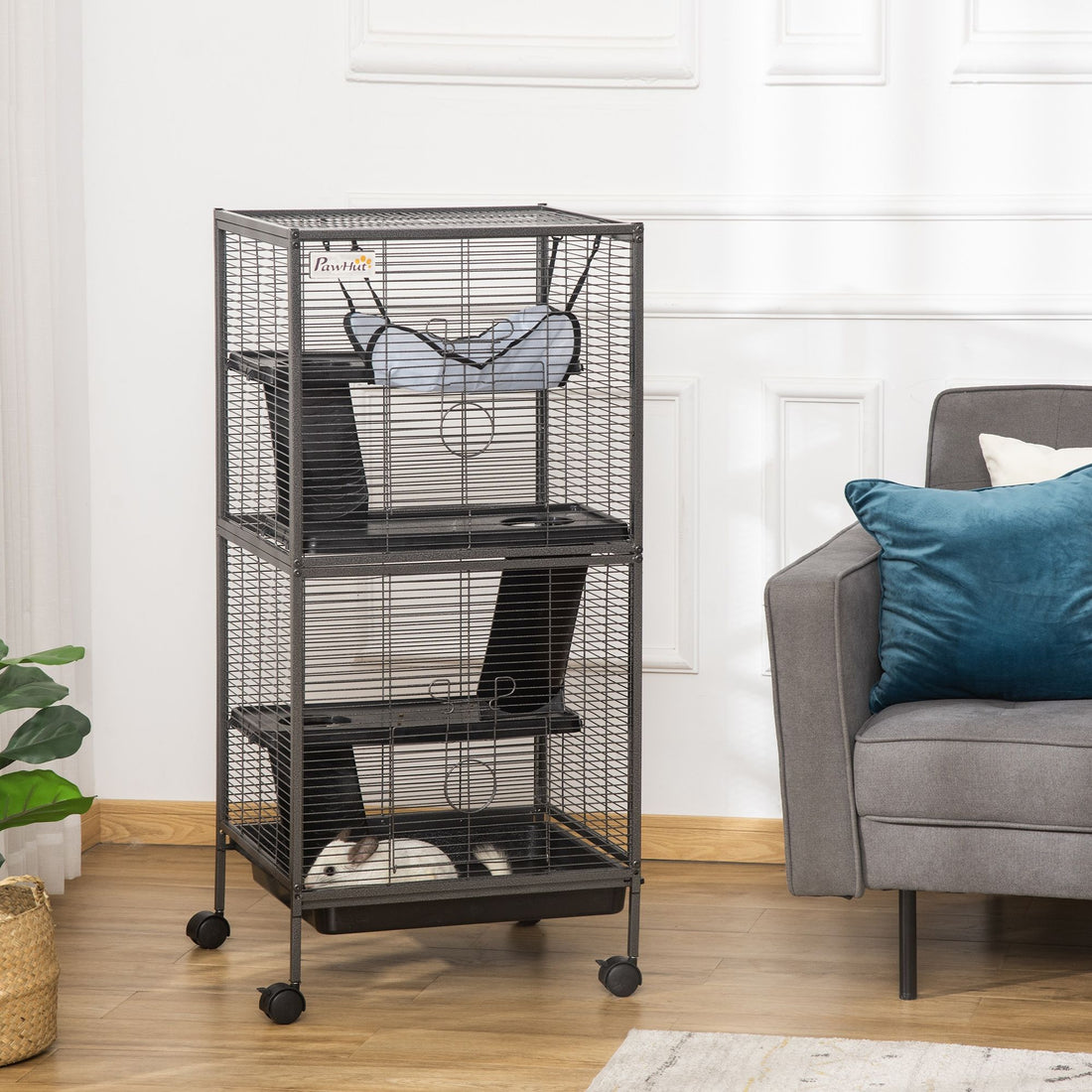 PawHut 4-Tier Small Animal Cage with Hammock and Removable Tray, Gray