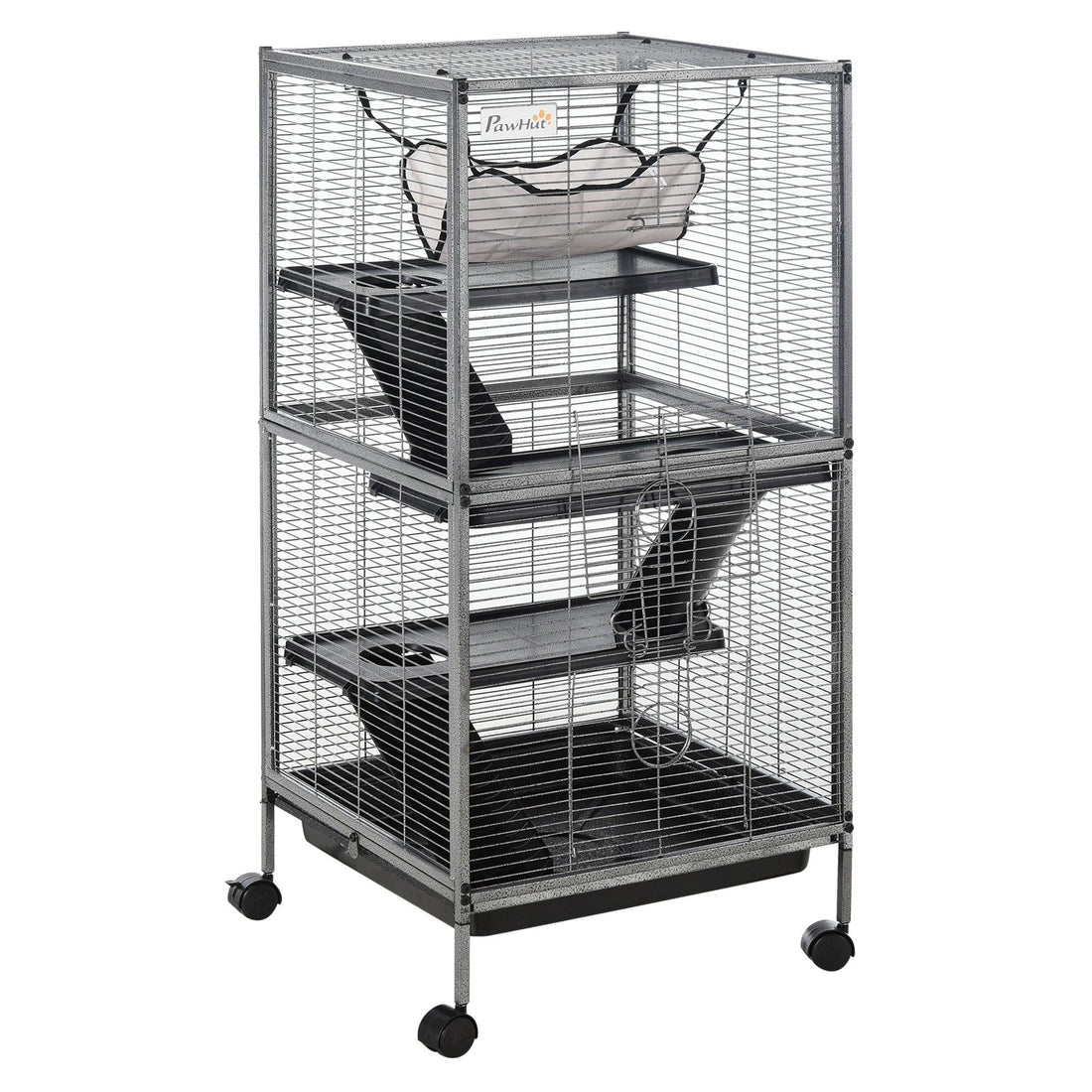 PawHut 4-Tier Small Animal Cage with Hammock and Removable Tray, Gray
