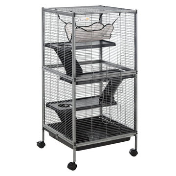 PawHut 4-Tier Small Animal Cage with Hammock and Removable Tray, Gray