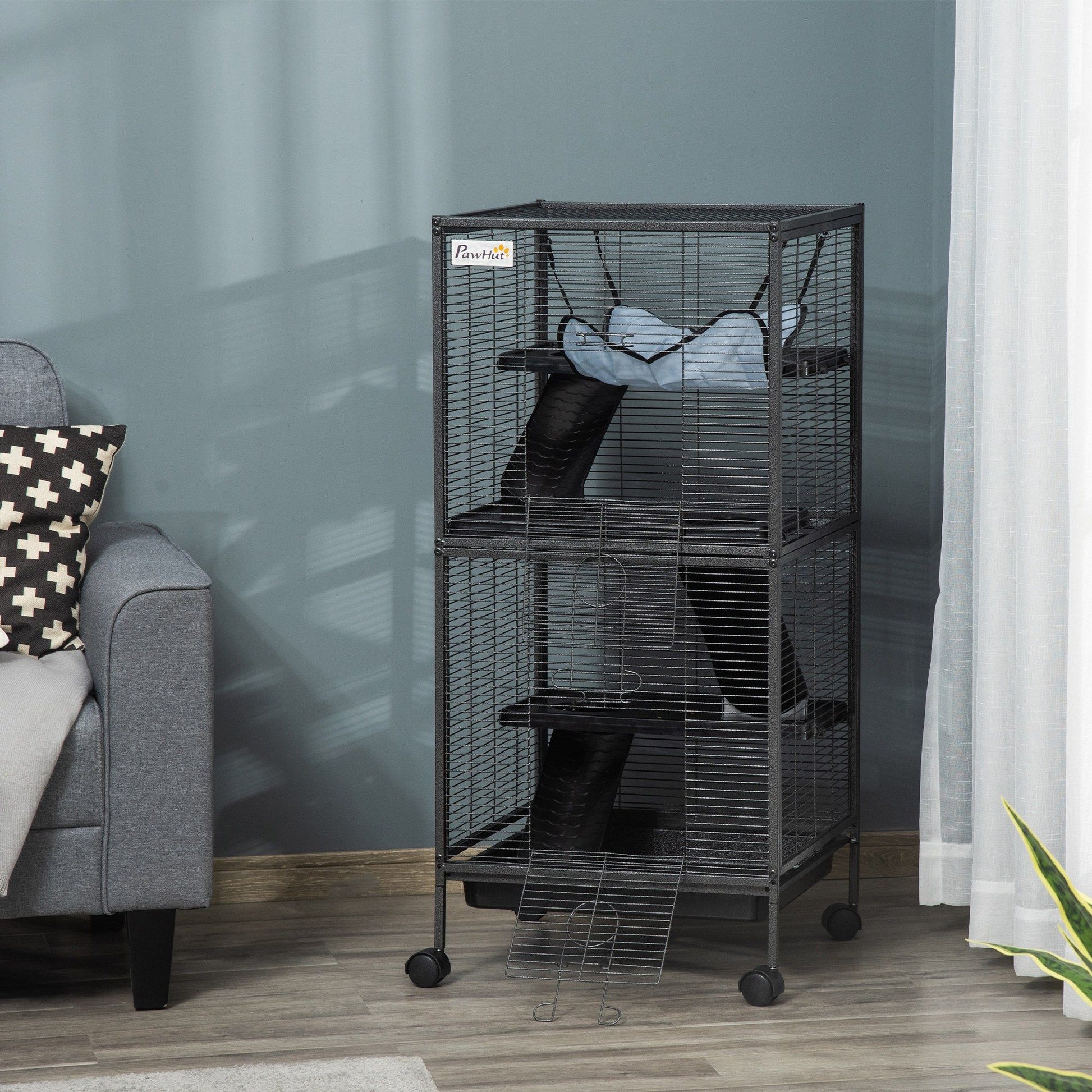 PawHut 4-Tier Small Animal Cage with Hammock and Removable Tray, Gray - product view 8