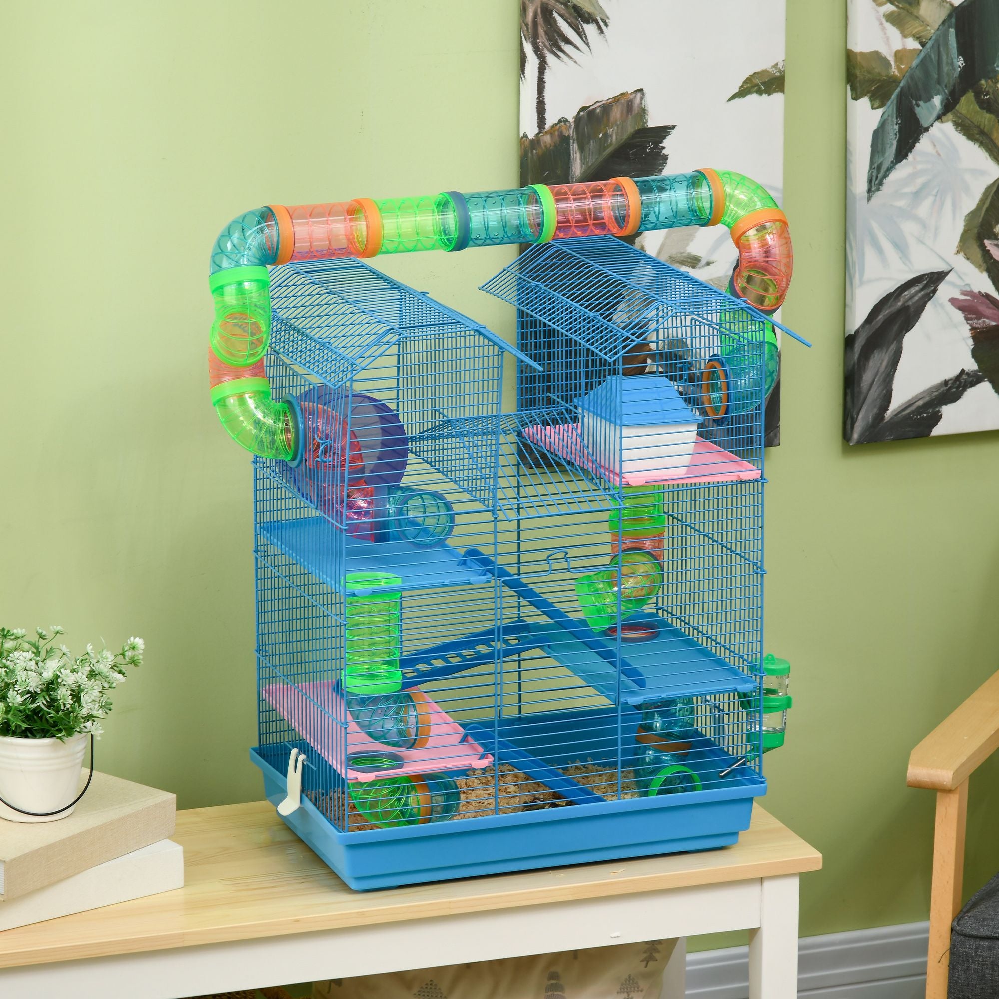 PawHut 5-Tier Hamster Cage with Accessories, Blue