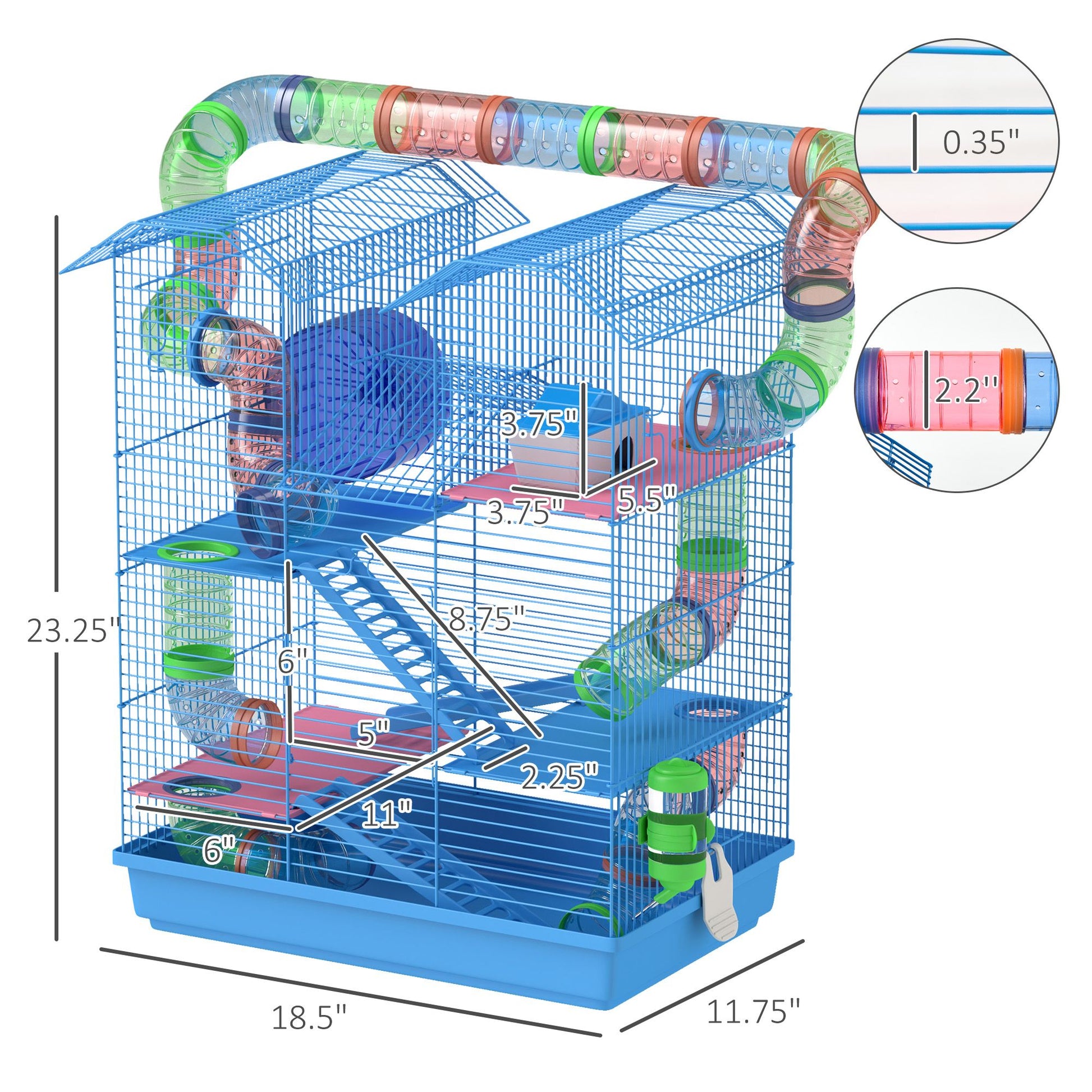 PawHut 5-Tier Hamster Cage with Accessories, Blue
