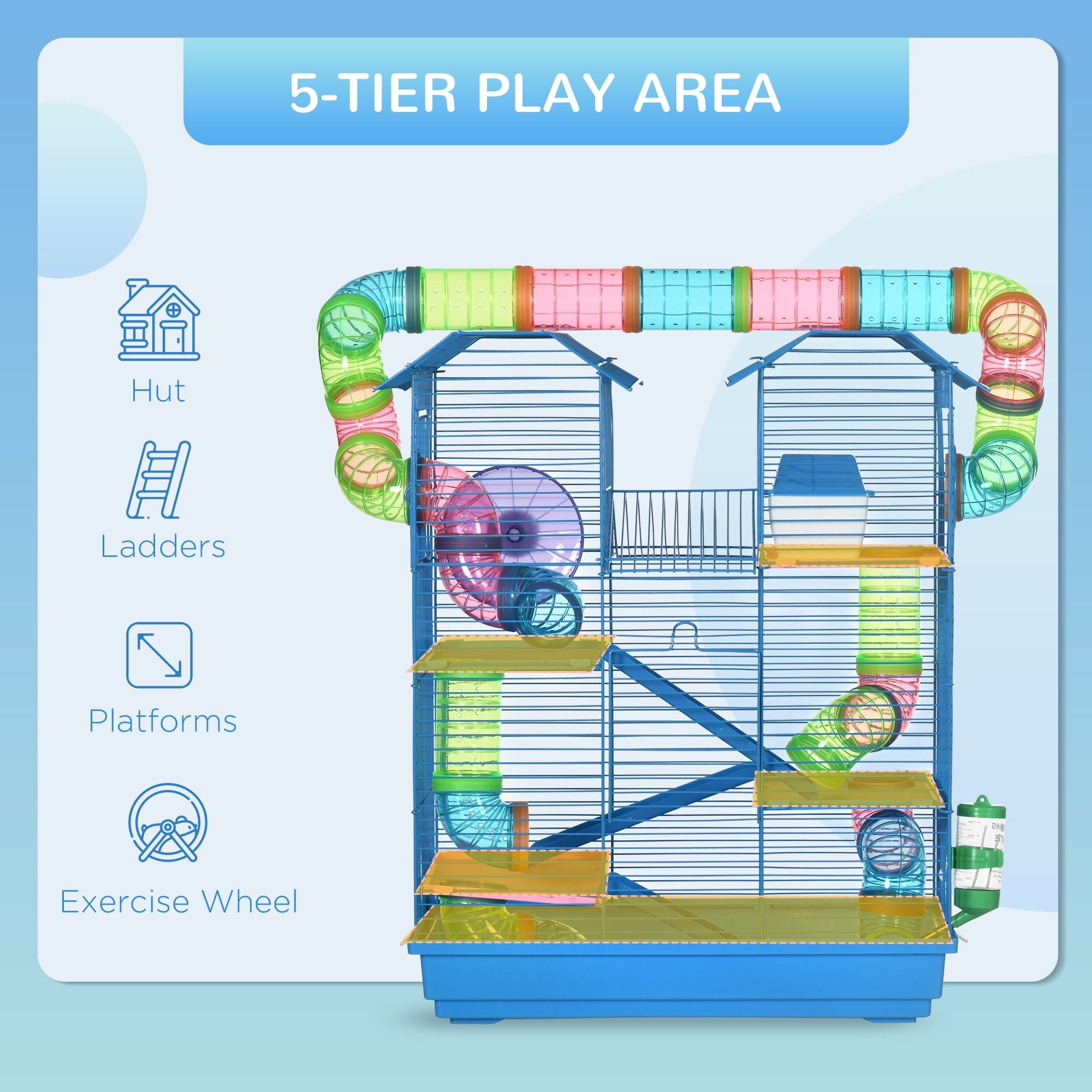 PawHut 5-Tier Hamster Cage with Accessories, Blue
