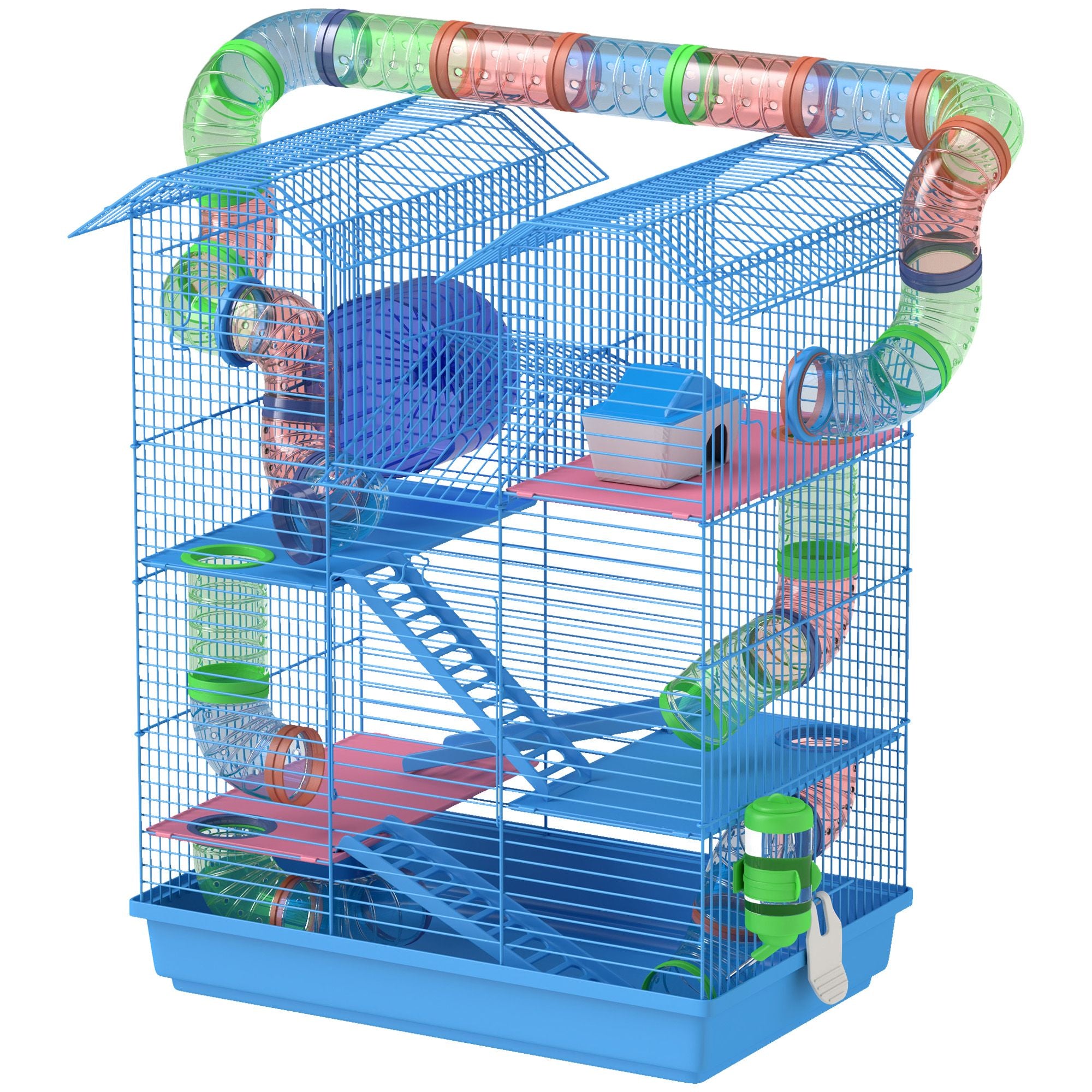 PawHut 5-Tier Hamster Cage with Accessories, Blue