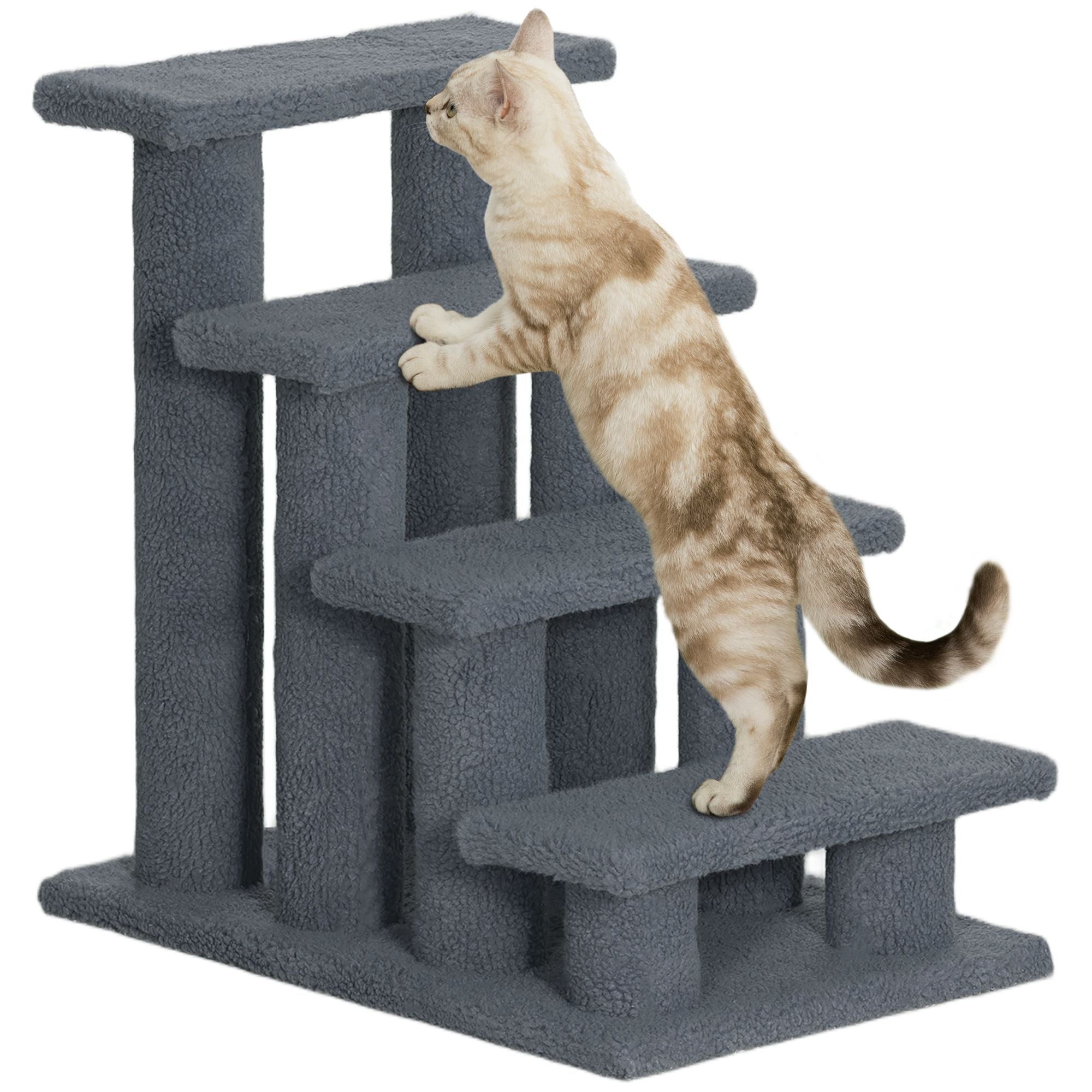 PawHut 25 in 4-Step Cat Scratching Post and Pet Stairs, Gray