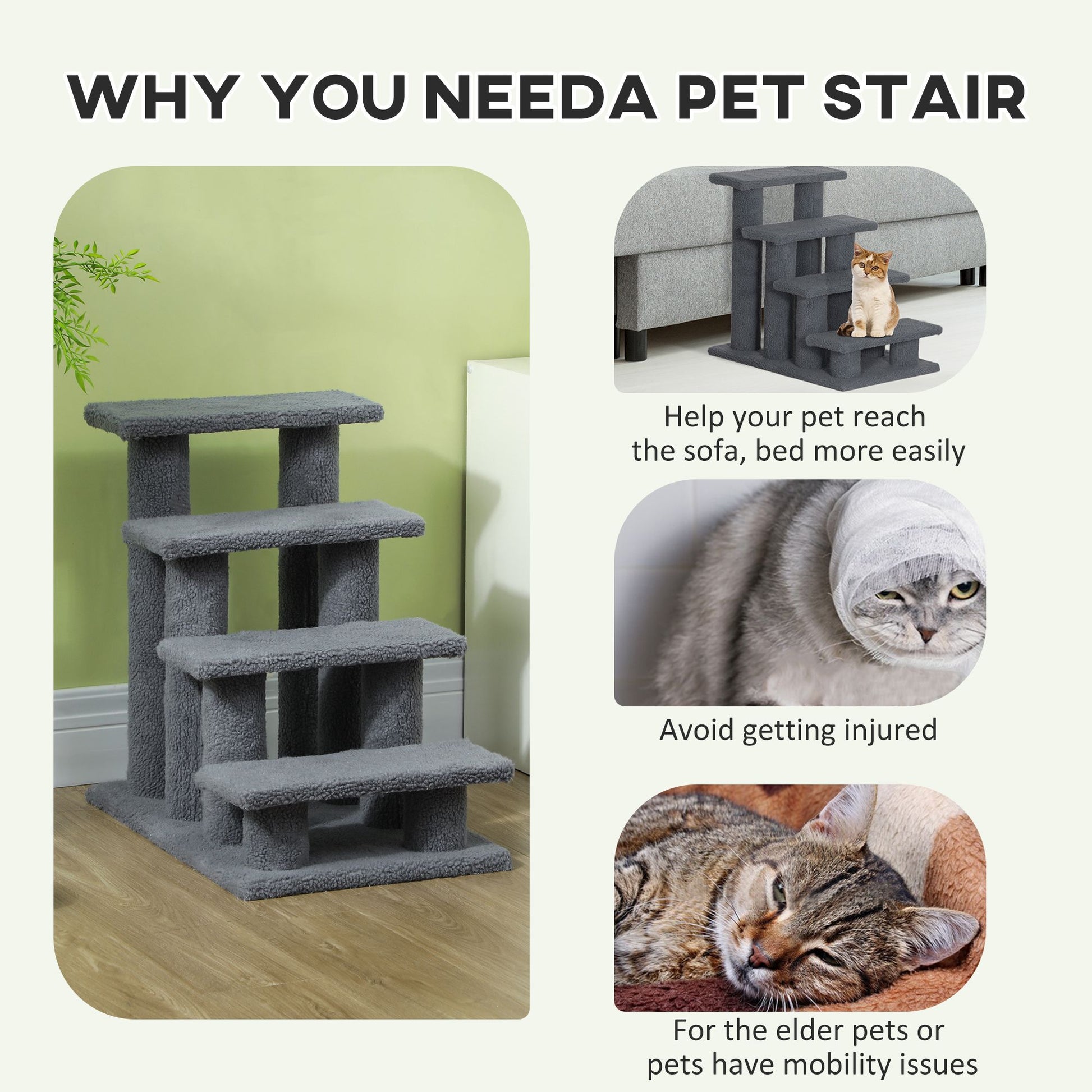 PawHut 25 in 4-Step Cat Scratching Post and Pet Stairs, Gray