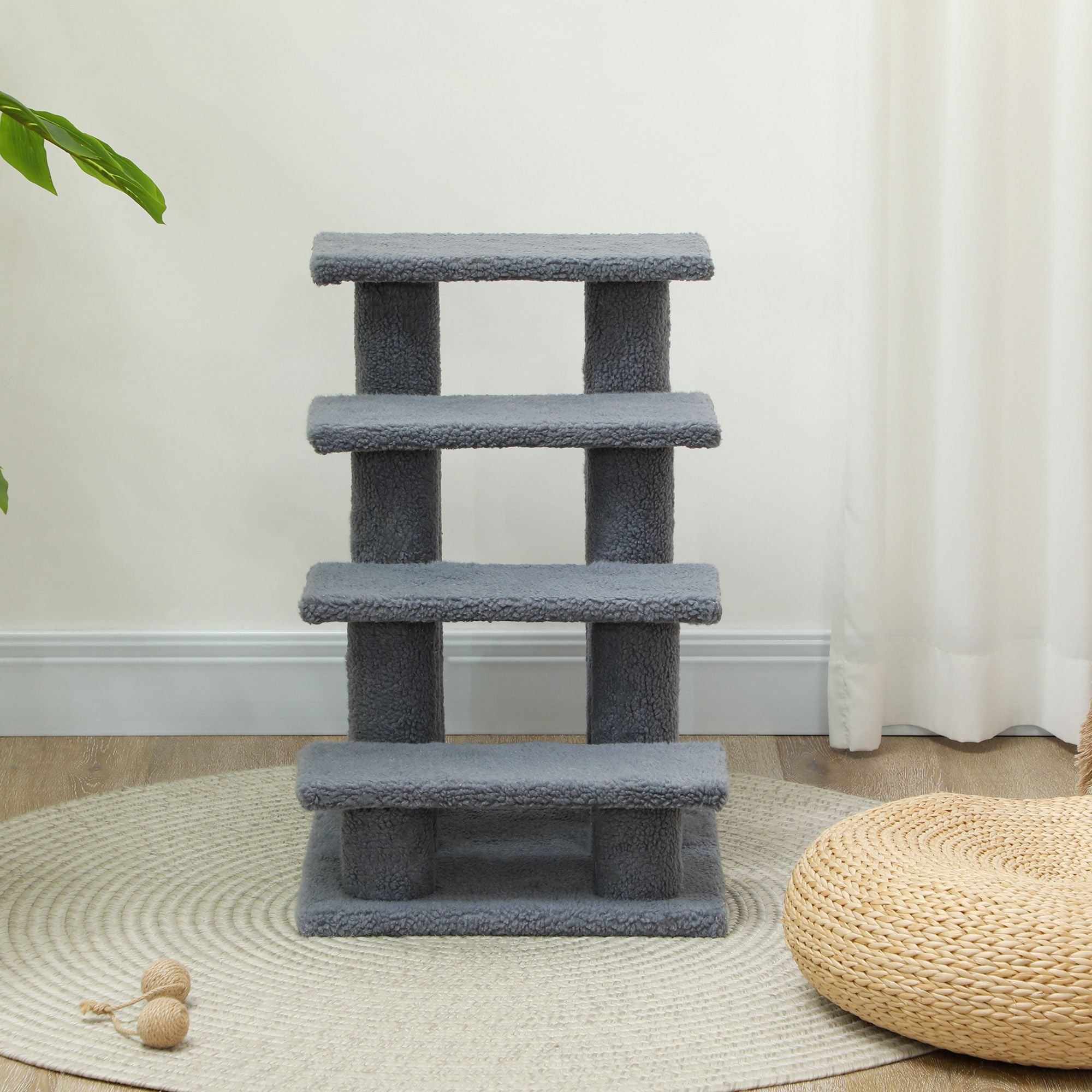 PawHut 25 in 4-Step Cat Scratching Post and Pet Stairs, Gray