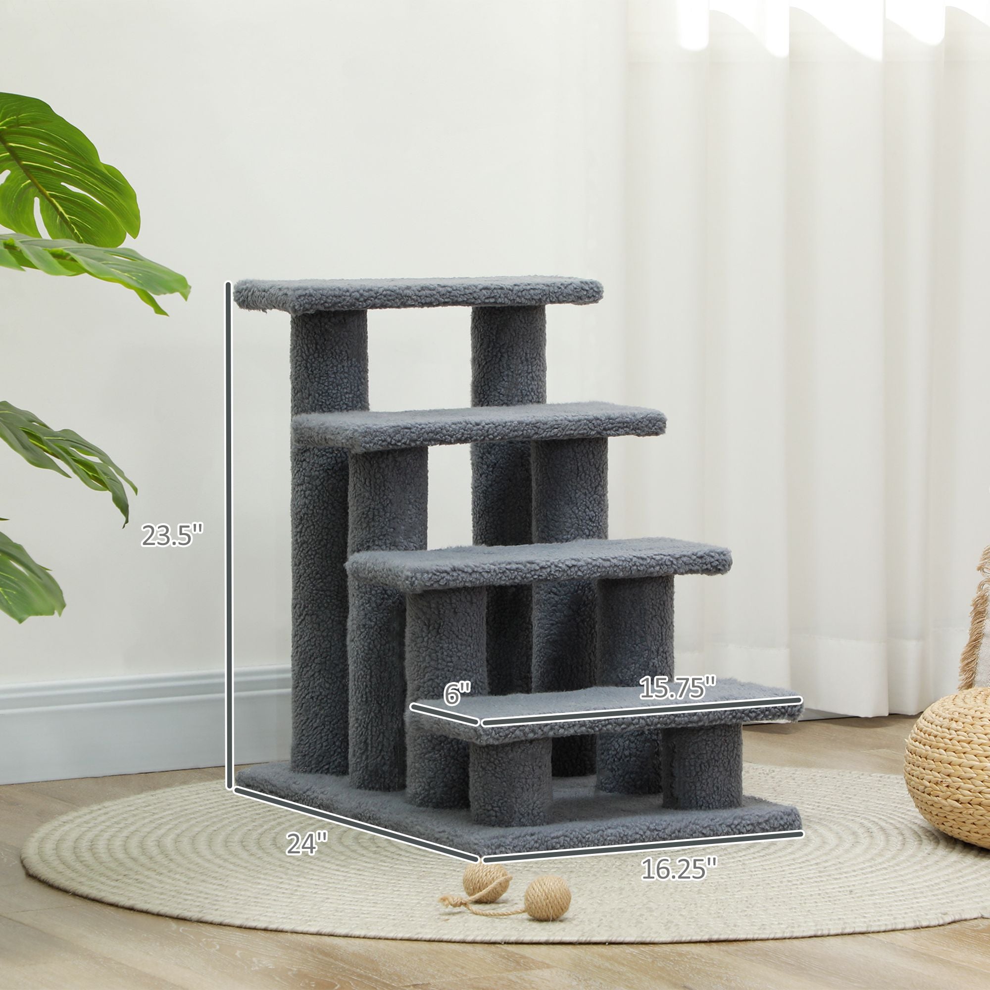 PawHut 25 in 4-Step Cat Scratching Post and Pet Stairs, Gray