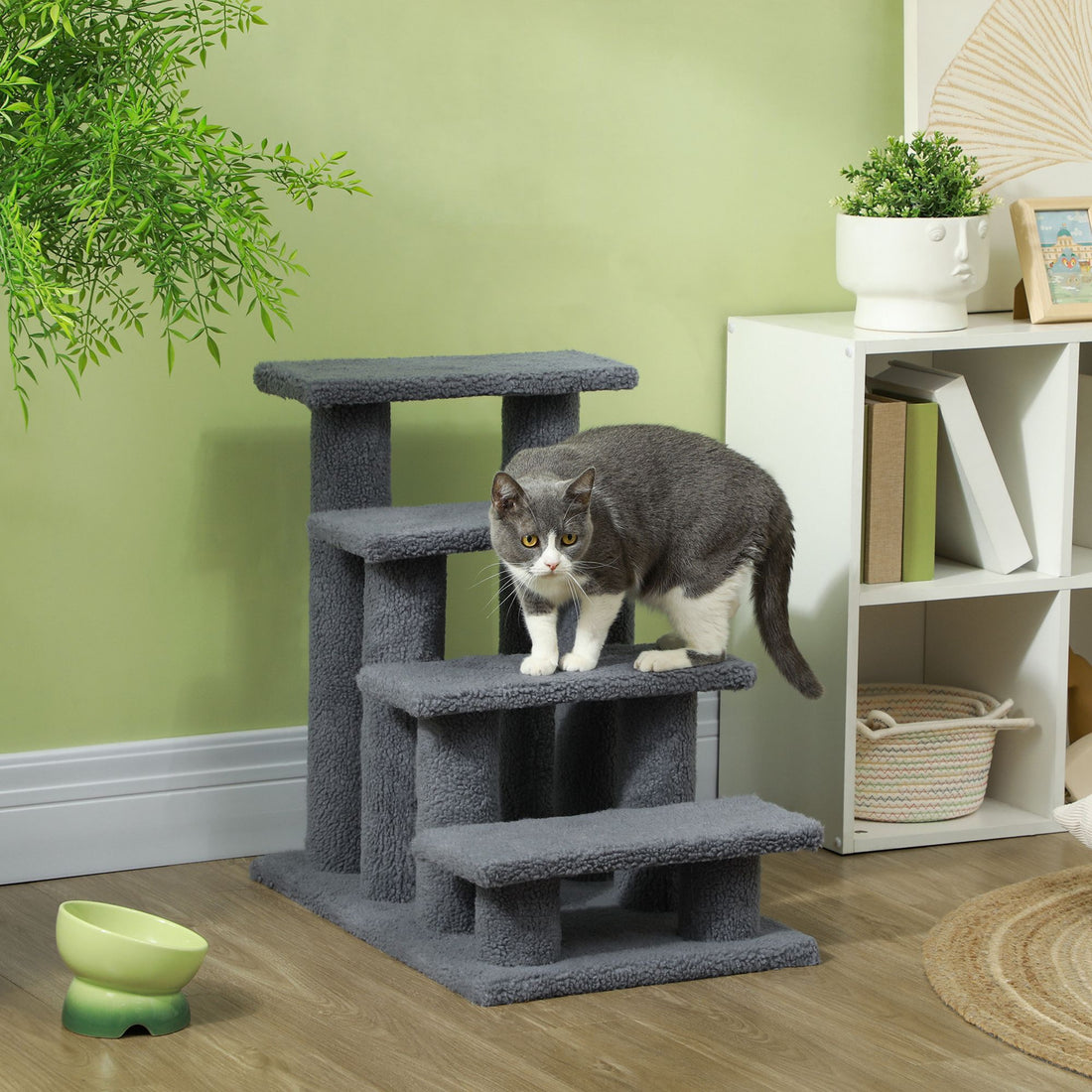 PawHut 25 in 4-Step Cat Scratching Post and Pet Stairs, Gray