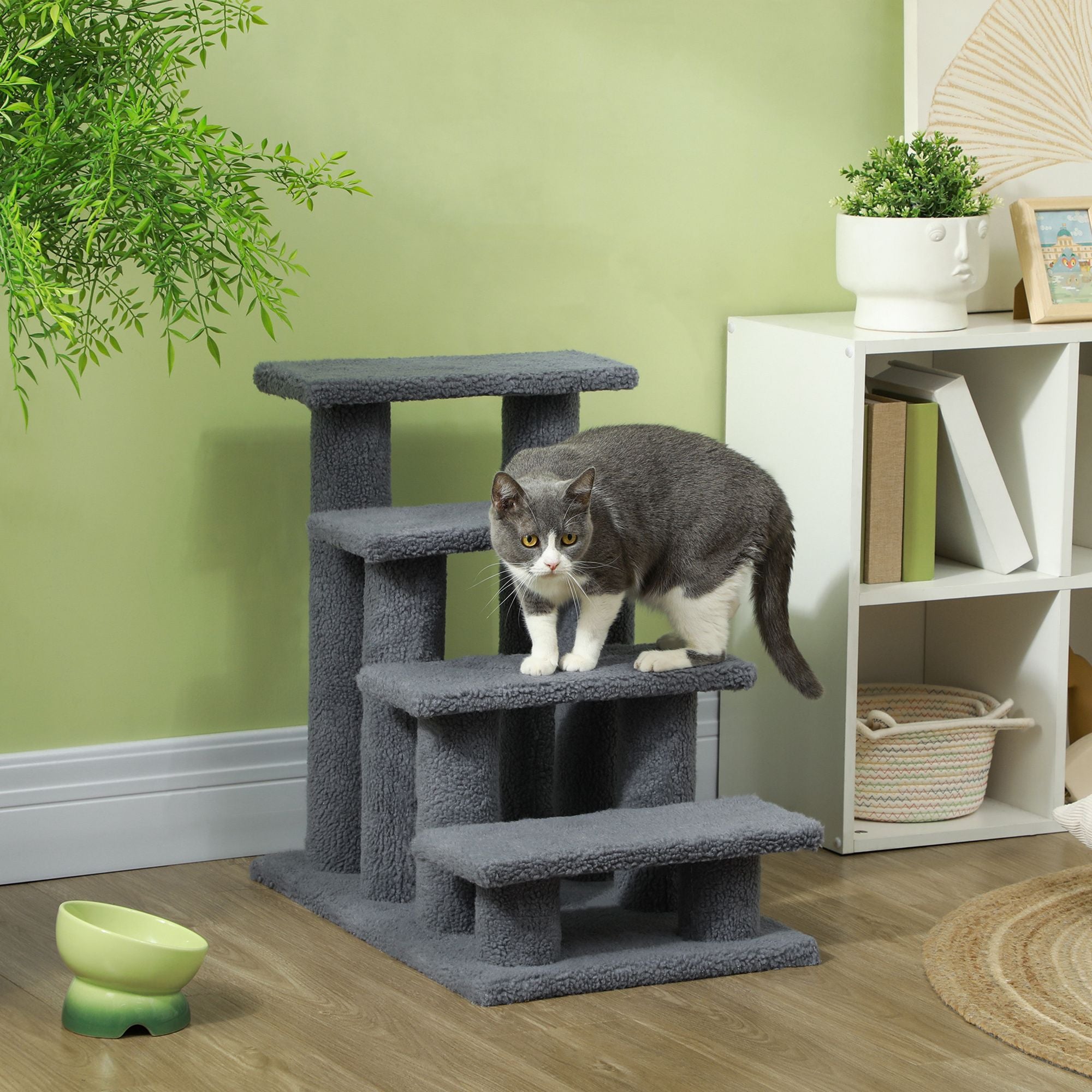 PawHut 25 in 4-Step Cat Scratching Post and Pet Stairs, Gray