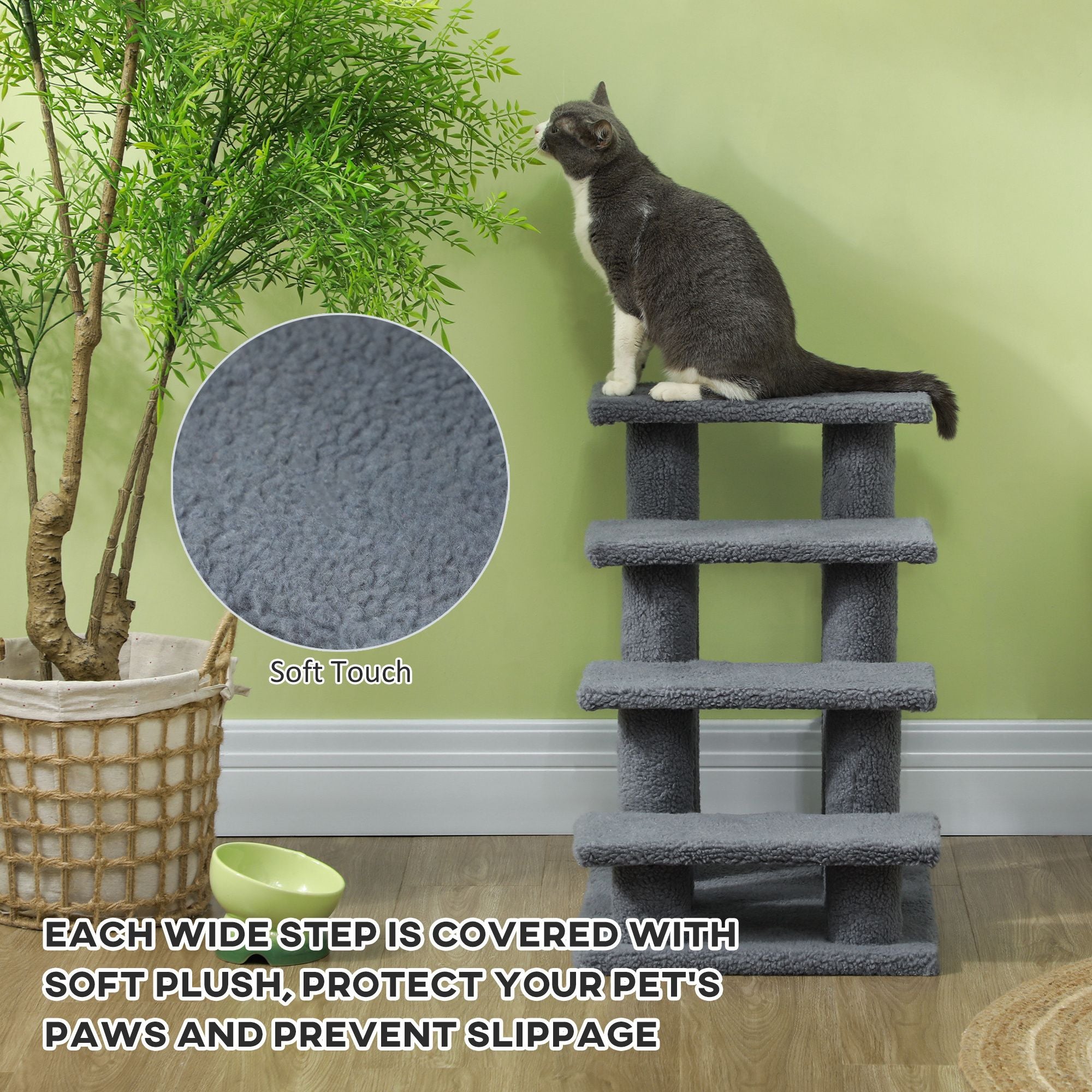 PawHut 25 in 4-Step Cat Scratching Post and Pet Stairs, Gray