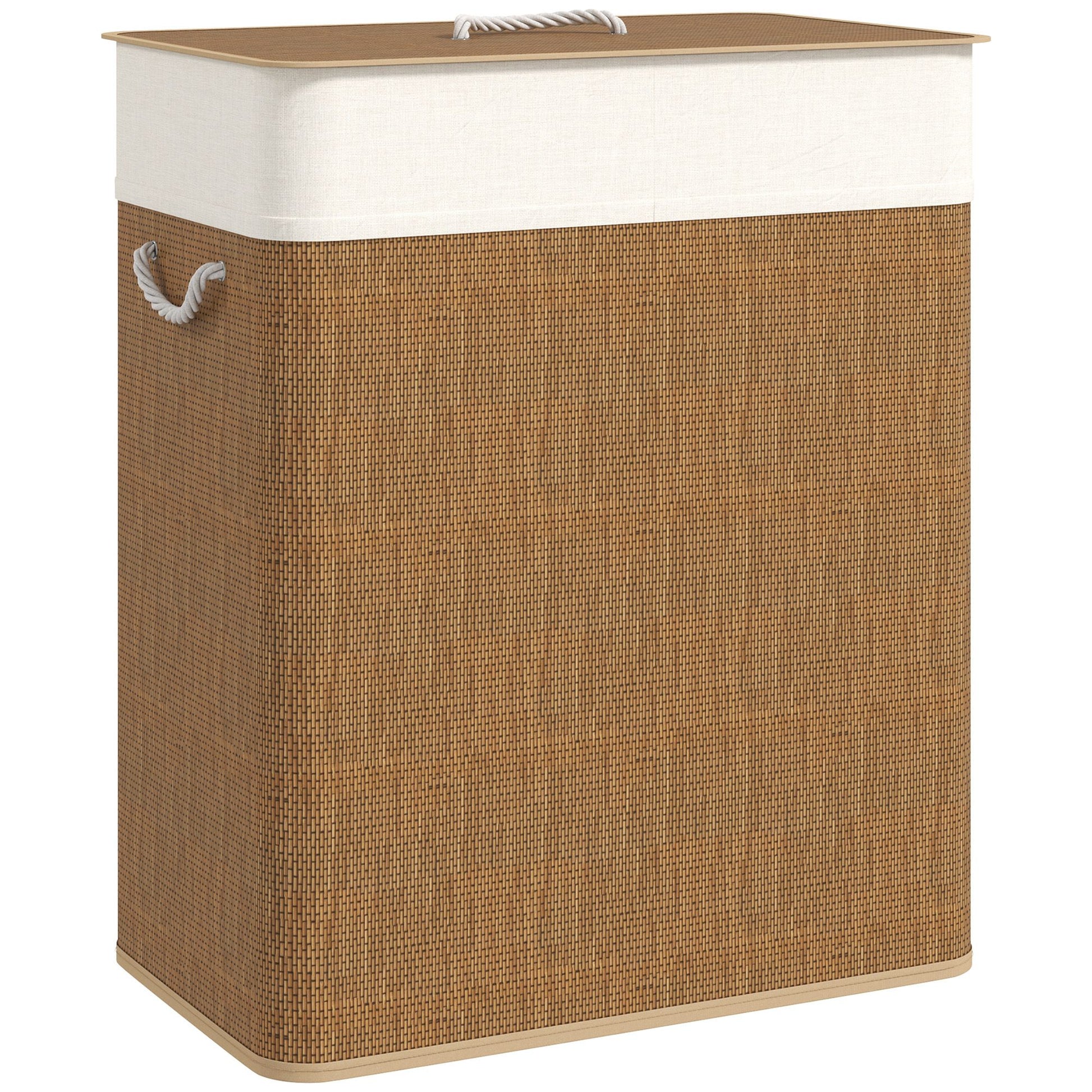 HOMCOM Double Laundry Hamper with Lid and Removable Liners, Brown - product view 12