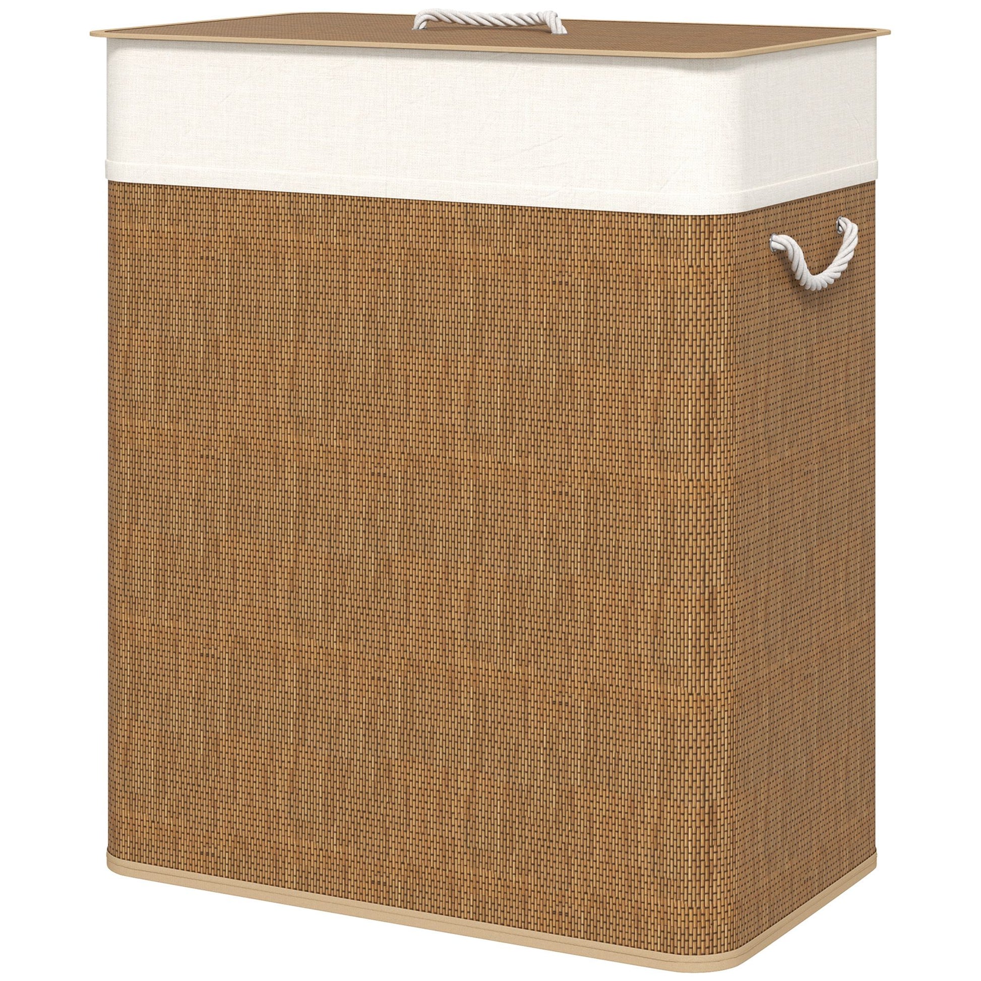 HOMCOM Double Laundry Hamper with Lid and Removable Liners, Brown - product view 1