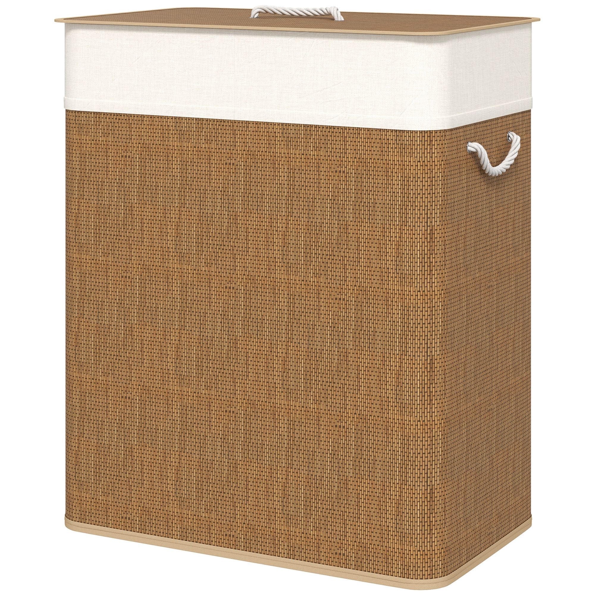 HOMCOM Double Laundry Hamper with Lid and Removable Liners, Brown - product view 1