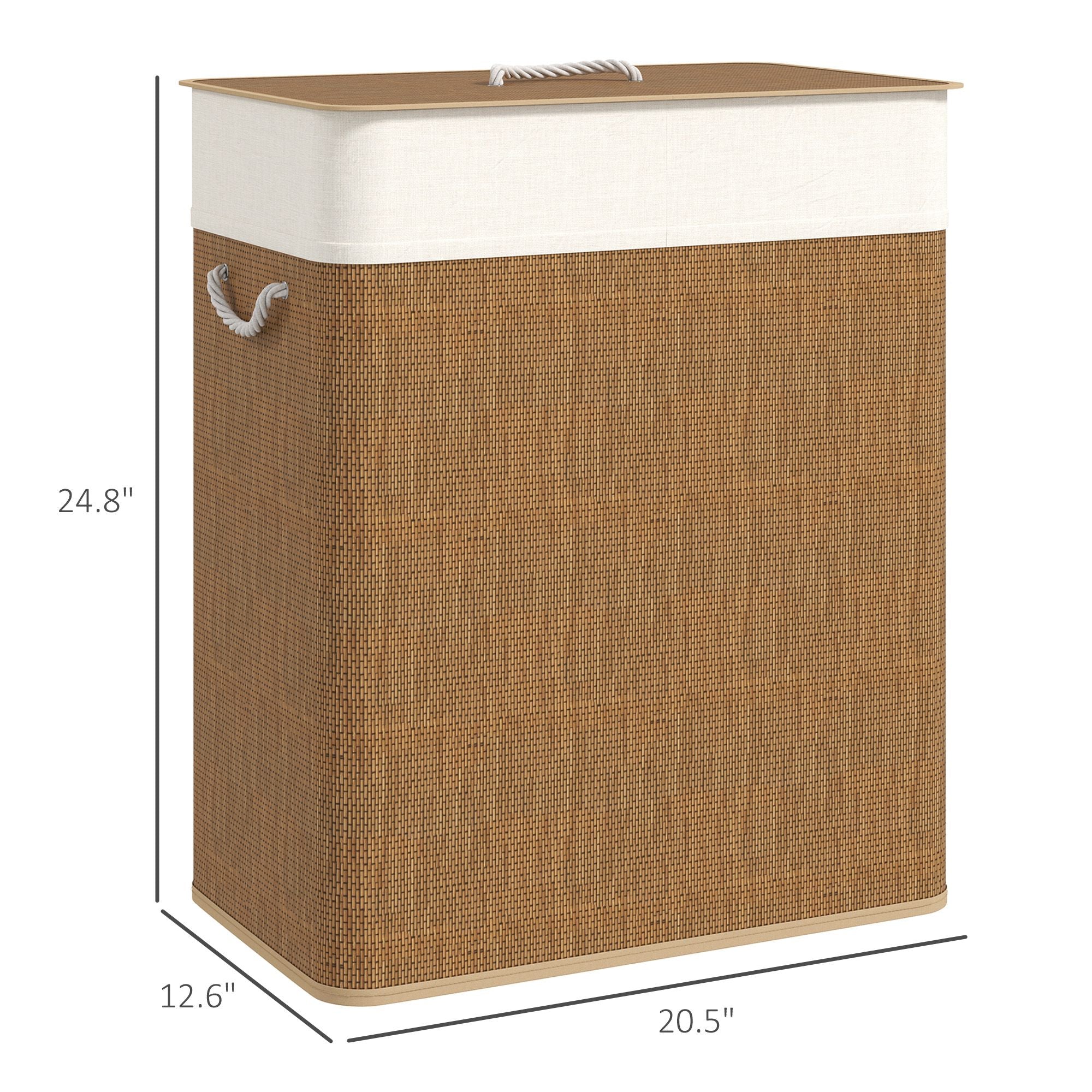 HOMCOM Double Laundry Hamper with Lid and Removable Liners, Brown - product view 3