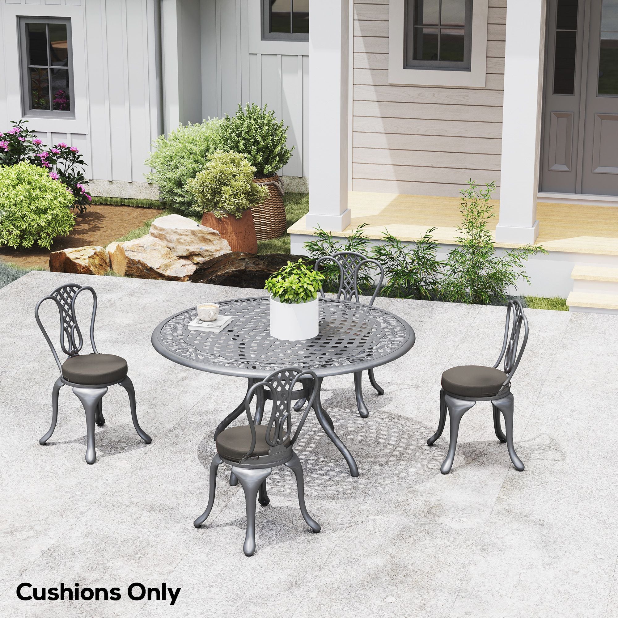 Outsunny 15 in Round Patio Chair Cushions Set of 4, Dark Gray