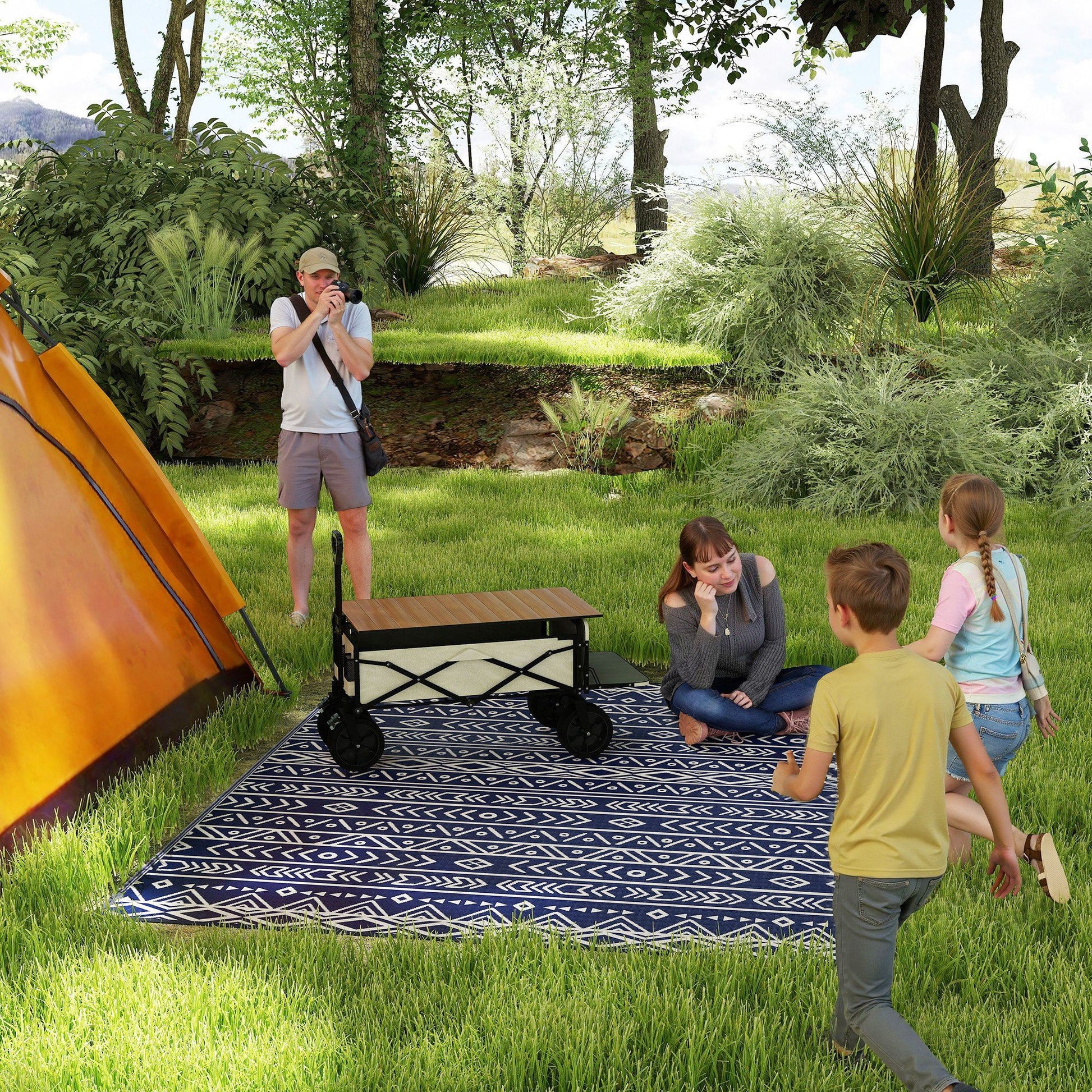 Outsunny 8 x 10 ft Reversible Waterproof Outdoor Rug, Blue & White