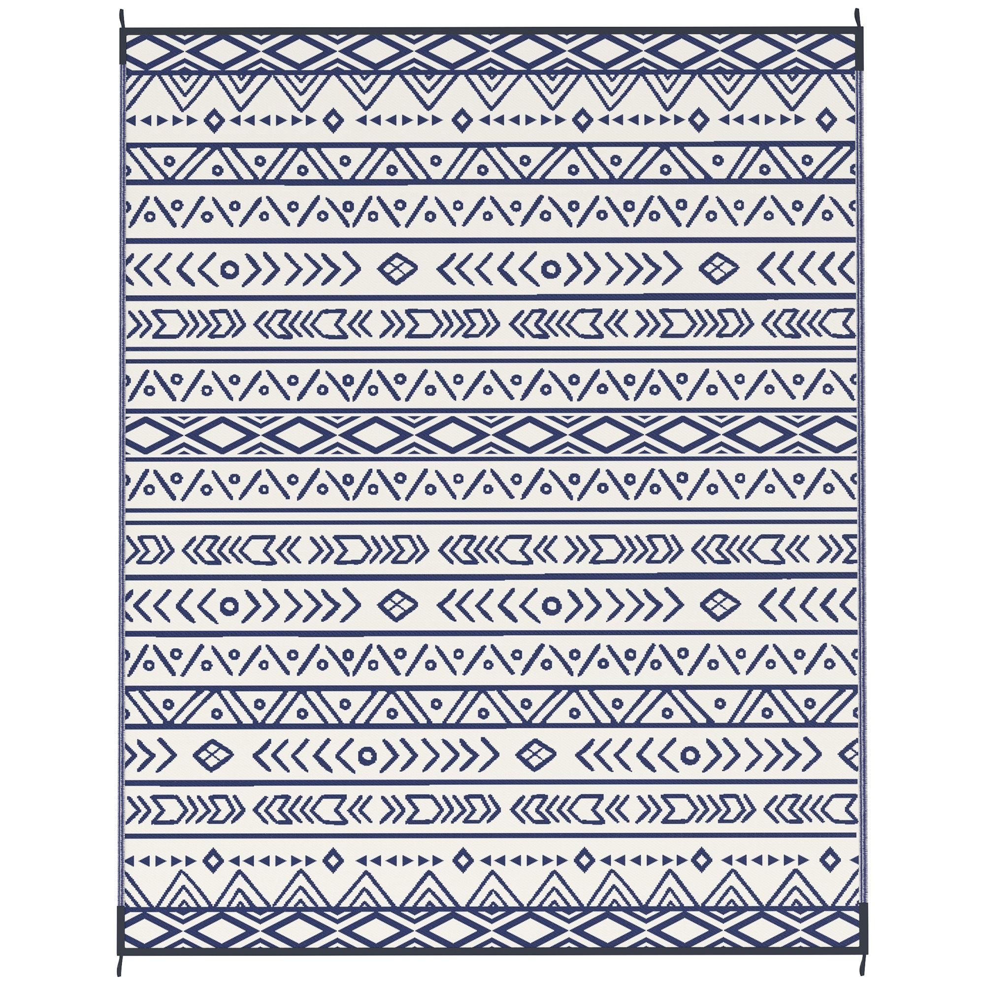 Outsunny 8 x 10 ft Reversible Waterproof Outdoor Rug, Blue & White