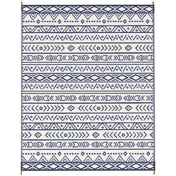 Outsunny 8 x 10 ft Reversible Waterproof Outdoor Rug, Blue & White