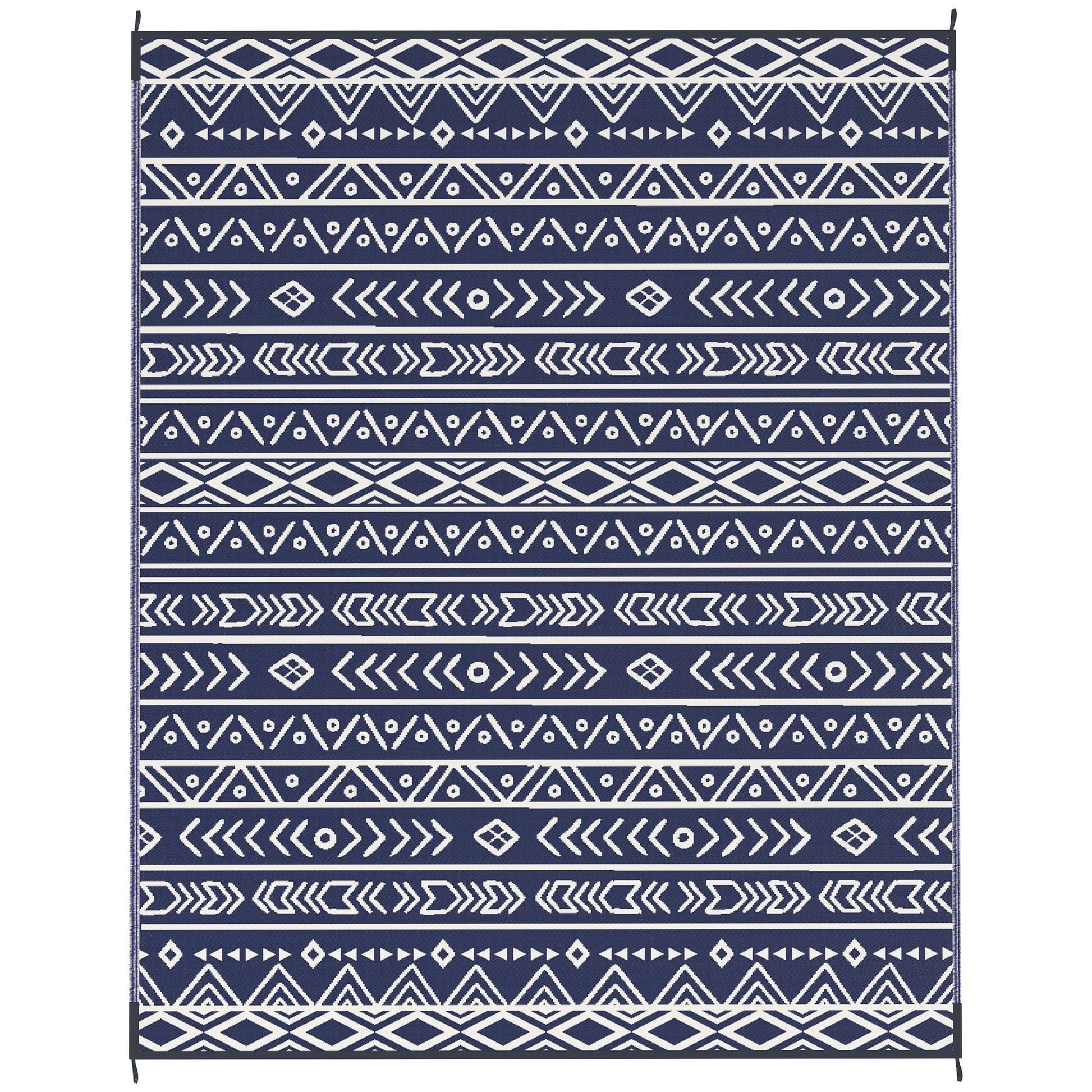 Outsunny 8 x 10 ft Reversible Waterproof Outdoor Rug, Blue & White