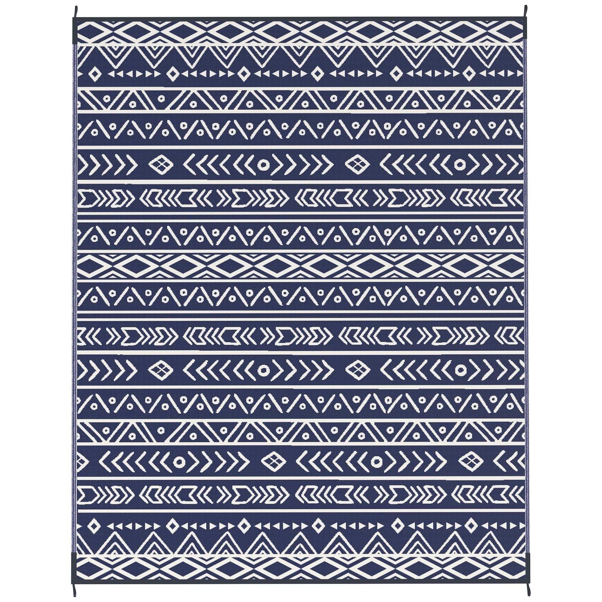 Outsunny 8 x 10 ft Reversible Waterproof Outdoor Rug, Blue & White