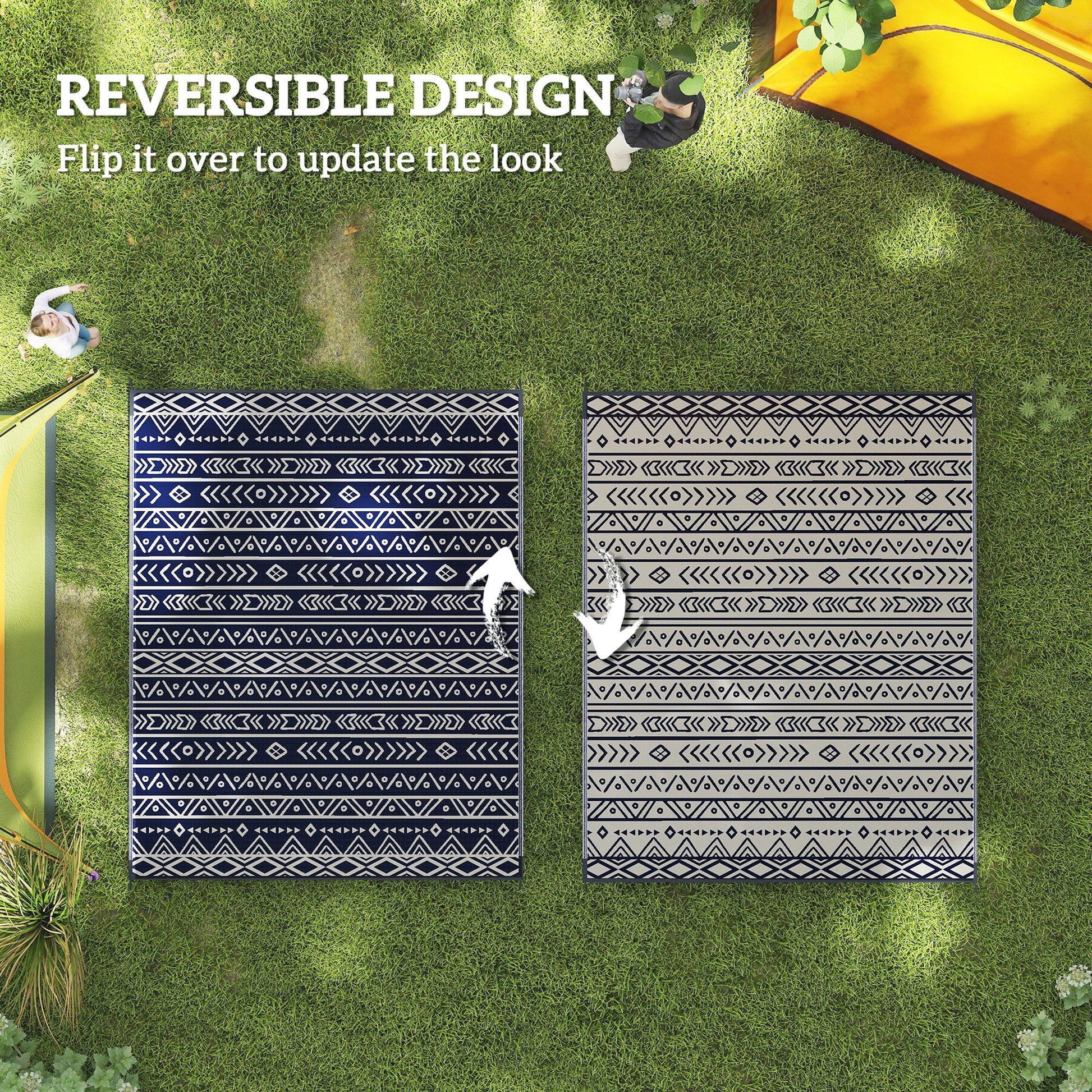 Outsunny 8 x 10 ft Reversible Waterproof Outdoor Rug, Blue & White