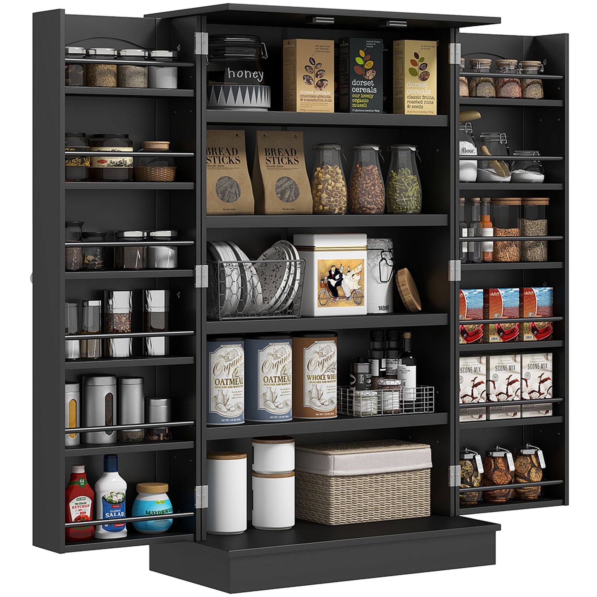 HOMCOM Freestanding Kitchen Pantry Cabinet with 12 Door Shelves, Black