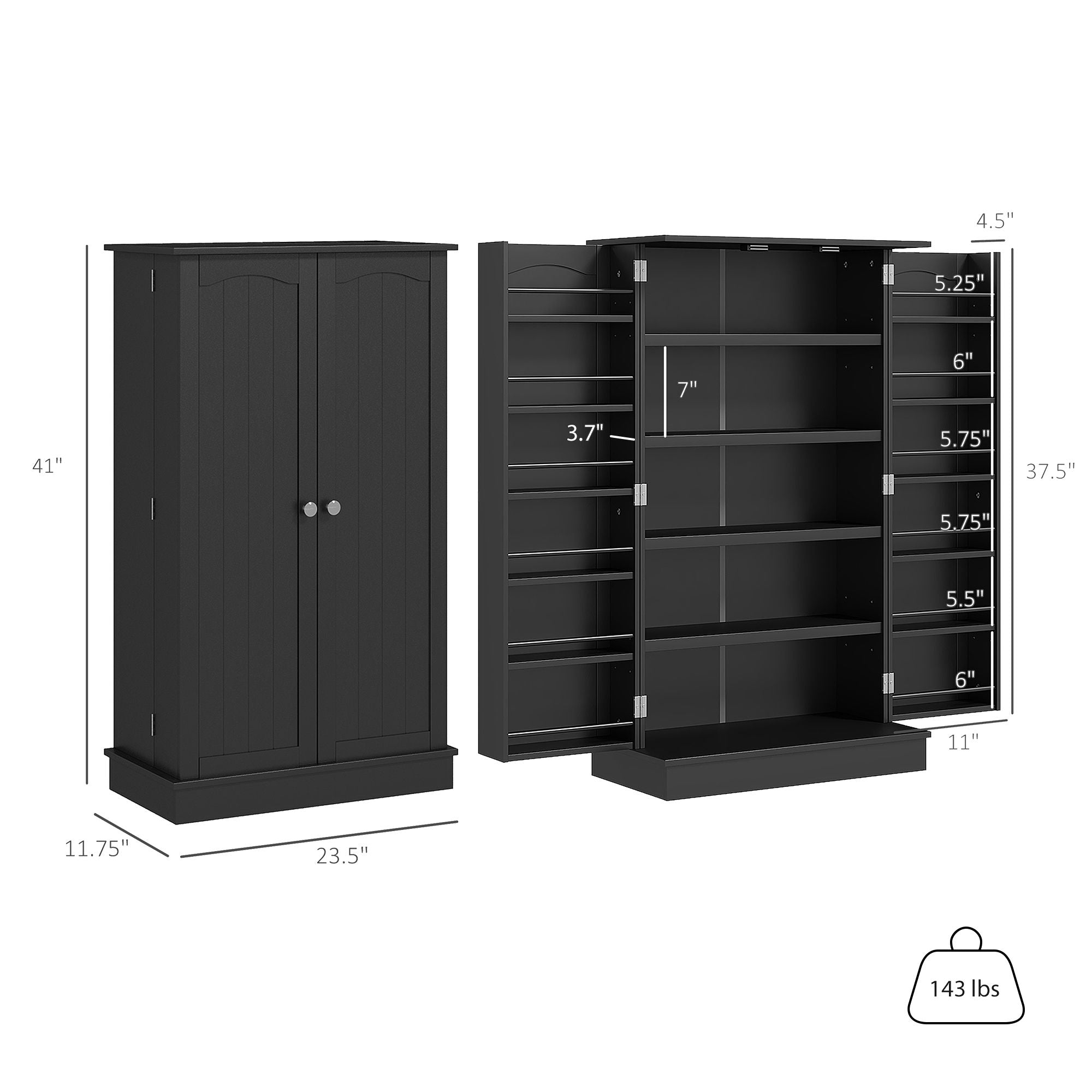 HOMCOM Freestanding Kitchen Pantry Cabinet with 12 Door Shelves, Black