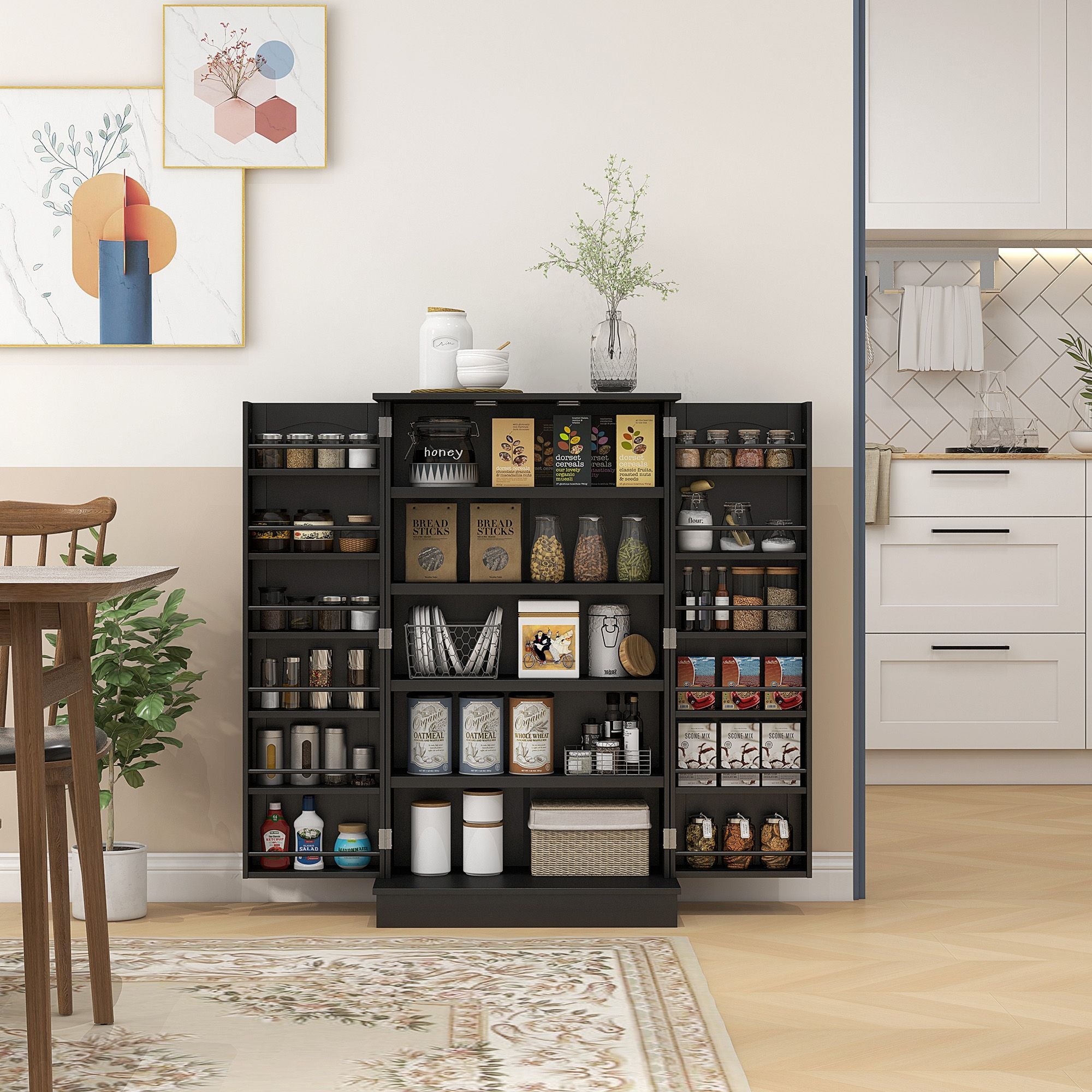 HOMCOM Freestanding Kitchen Pantry Cabinet with 12 Door Shelves, Black
