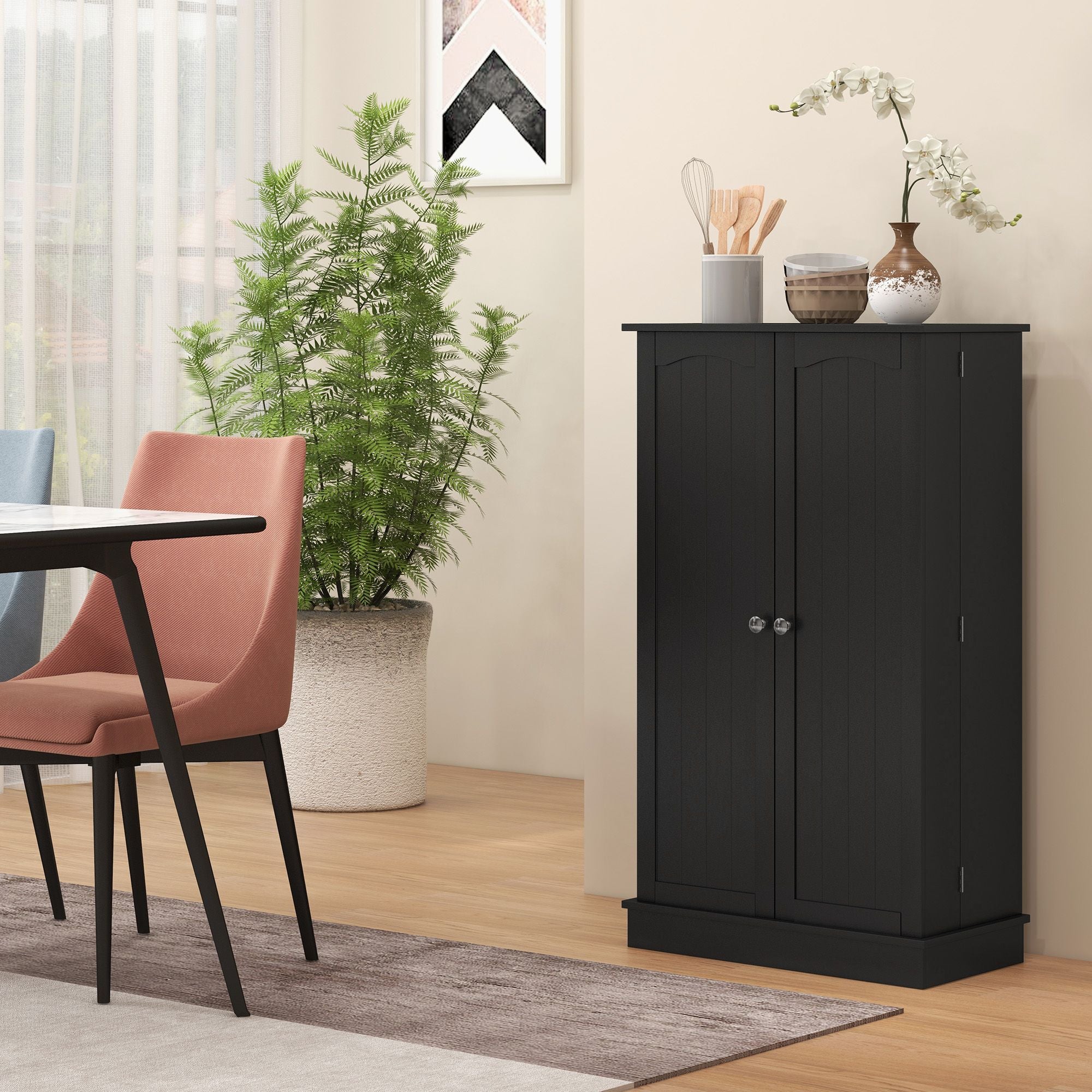HOMCOM Freestanding Kitchen Pantry Cabinet with 12 Door Shelves, Black