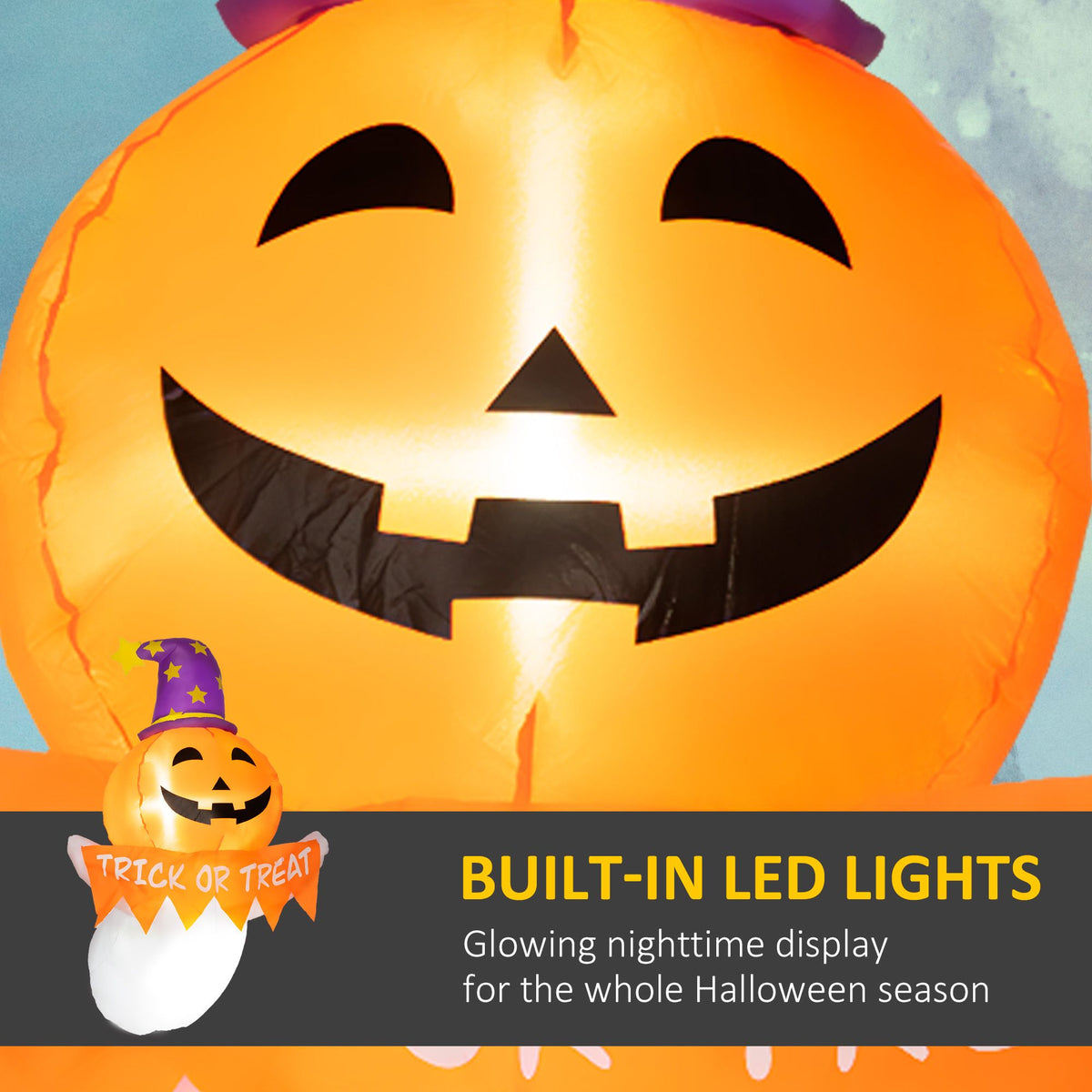 3.4ft Inflatable Halloween Window Sticker Ghost with Orange Face, Blow Up LED Display for Garden Indoor Outdoor - product view 4