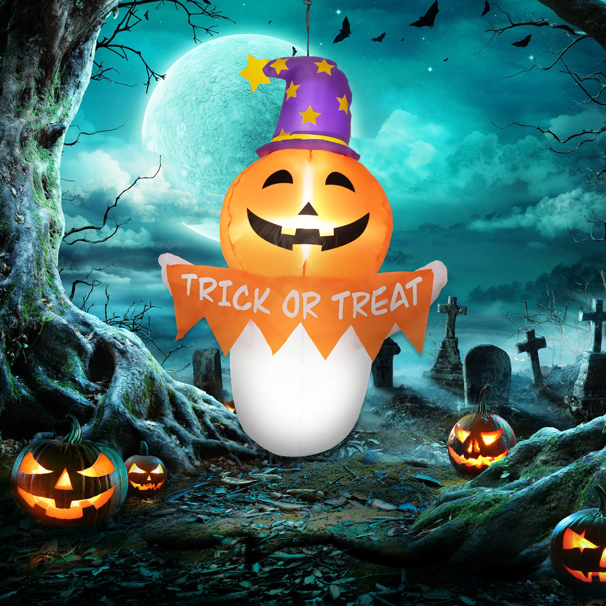 3.4ft Inflatable Halloween Window Sticker Ghost with Orange Face, Blow Up LED Display for Garden Indoor Outdoor - product view 10