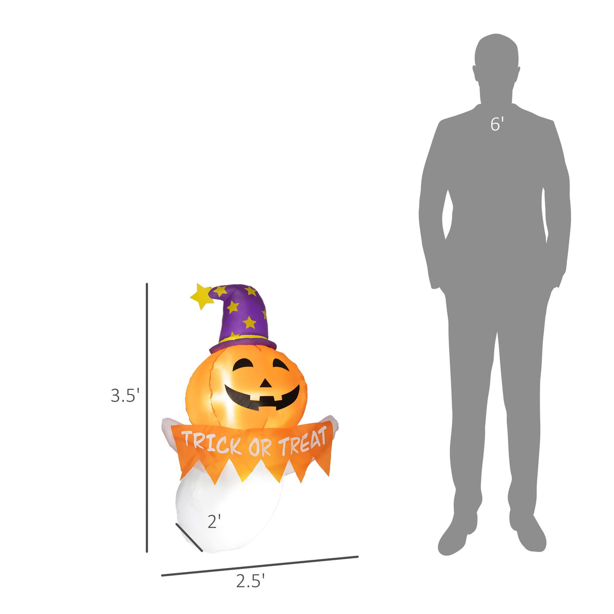 3.4ft Inflatable Halloween Window Sticker Ghost with Orange Face, Blow Up LED Display for Garden Indoor Outdoor - product view 3